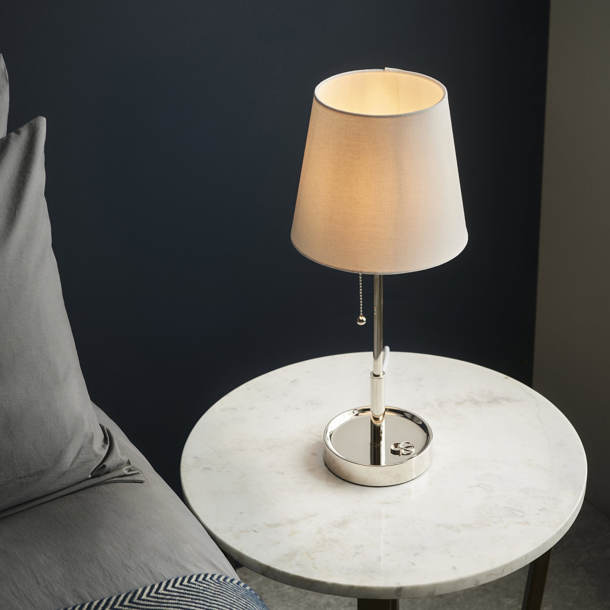 Utopia Eton Vanity Table Lamp - Bright Nickel & Vintage White Tapered Shade