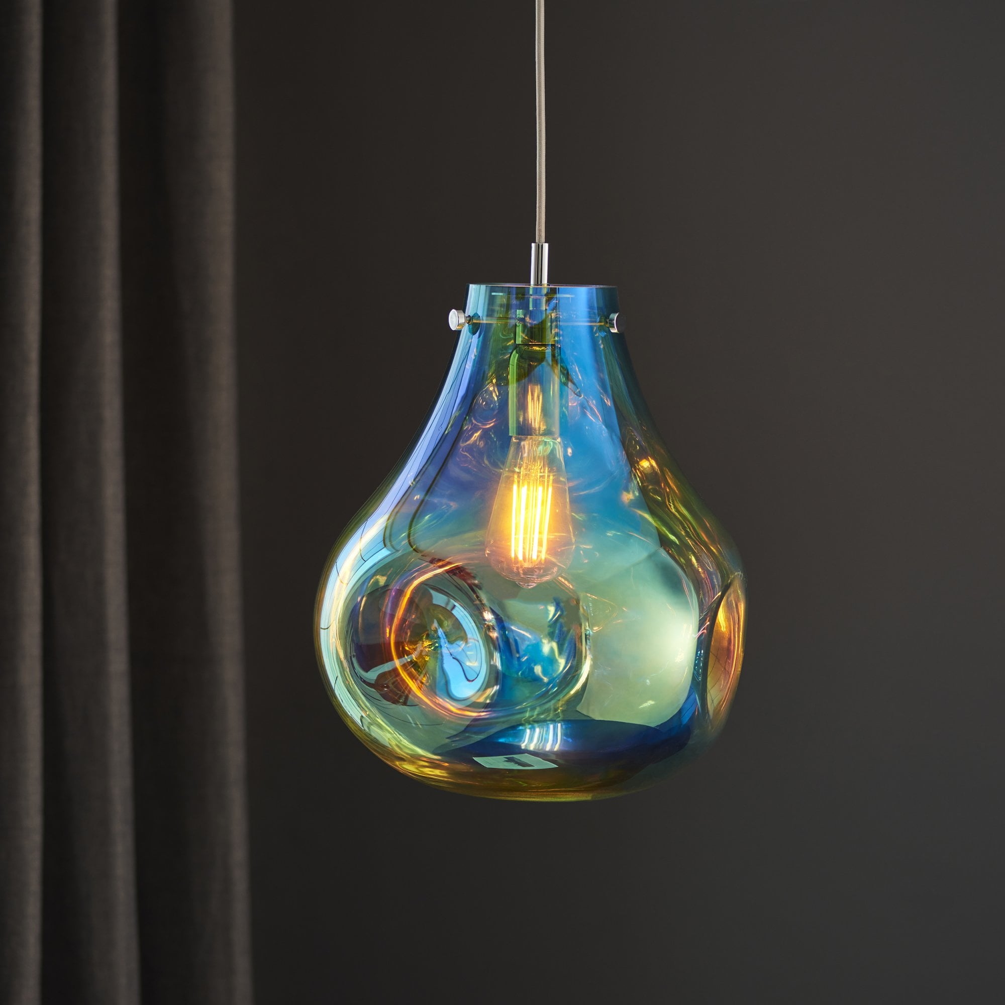 Utopia Dent Large Glass Ceiling Pendant - Metallic Petrol