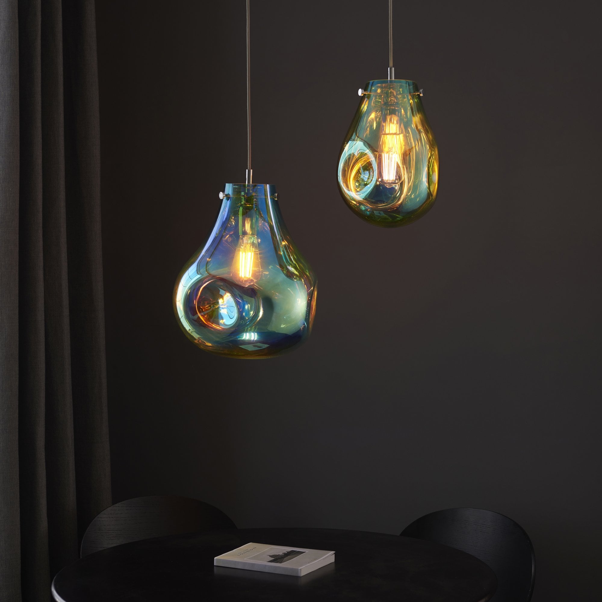Endon Dent Large Glass Ceiling Pendant - Metallic Petrol