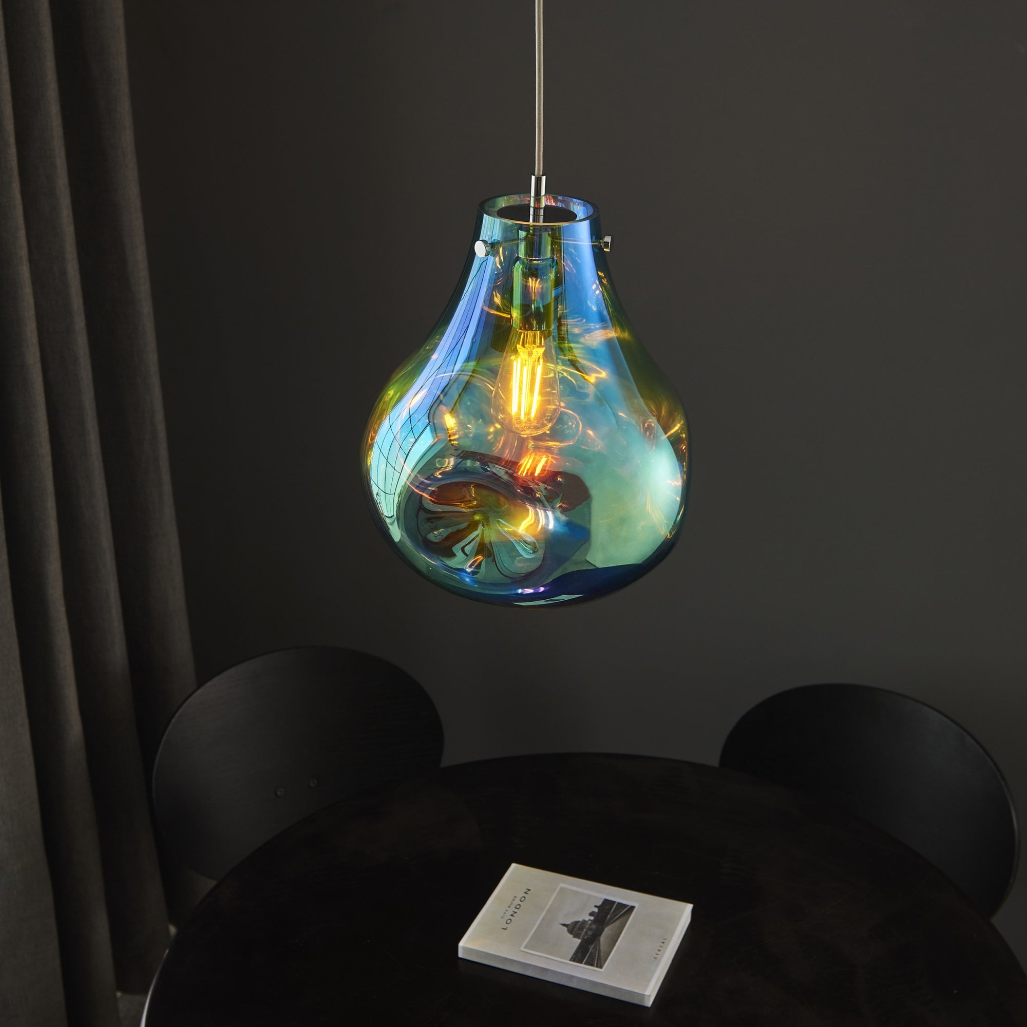 Utopia Dent Large Glass Ceiling Pendant - Metallic Petrol