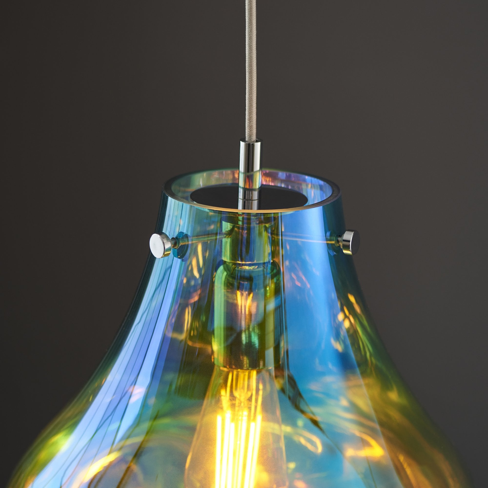 Utopia Dent Large Glass Ceiling Pendant - Metallic Petrol