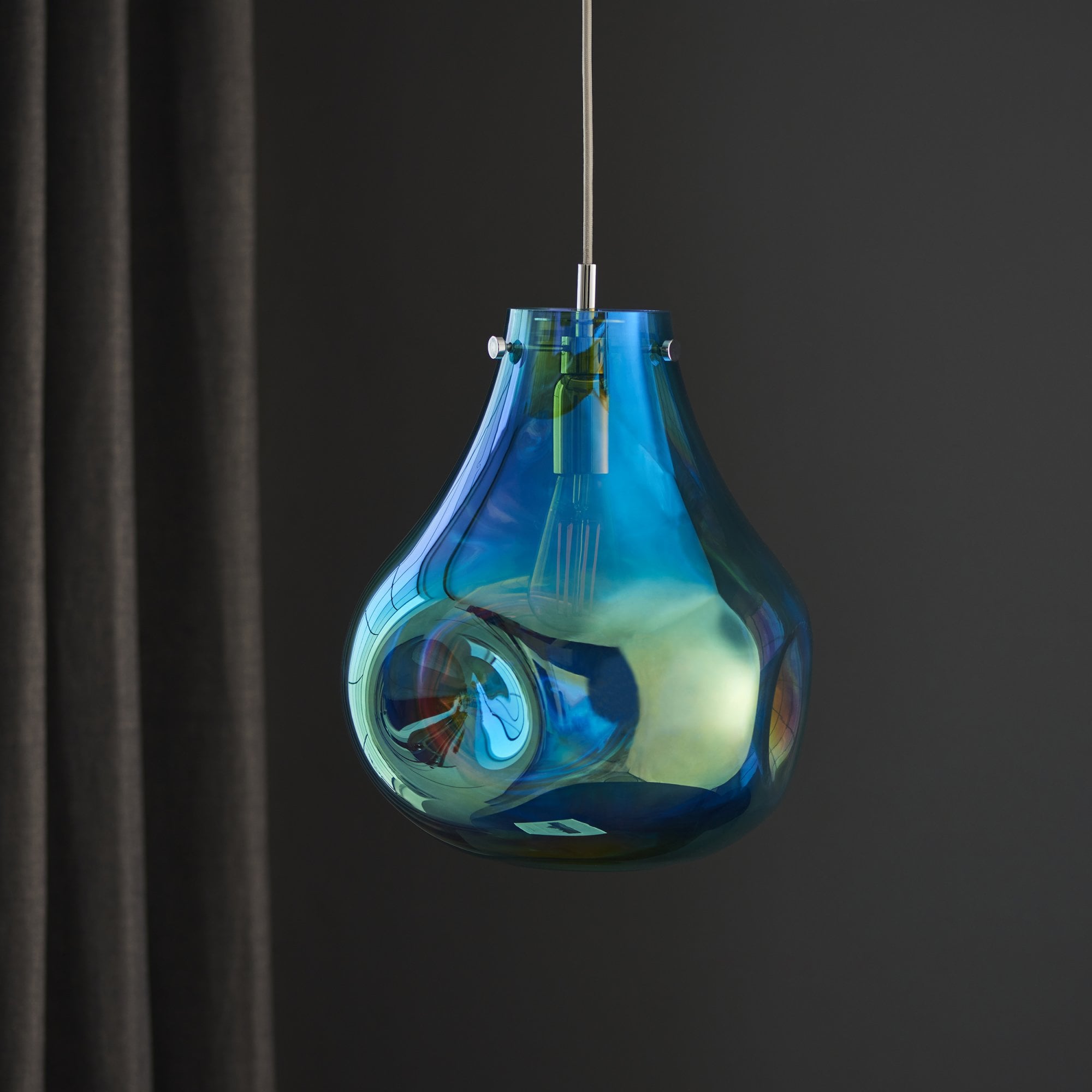 Utopia Dent Large Glass Ceiling Pendant - Metallic Petrol