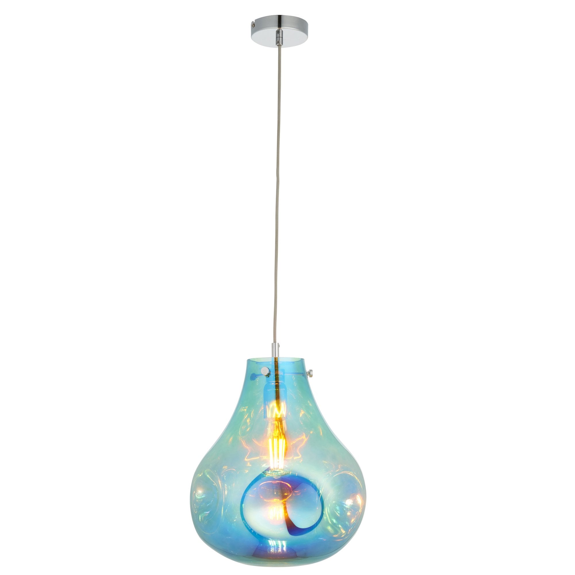 Utopia Dent Large Glass Ceiling Pendant - Metallic Petrol