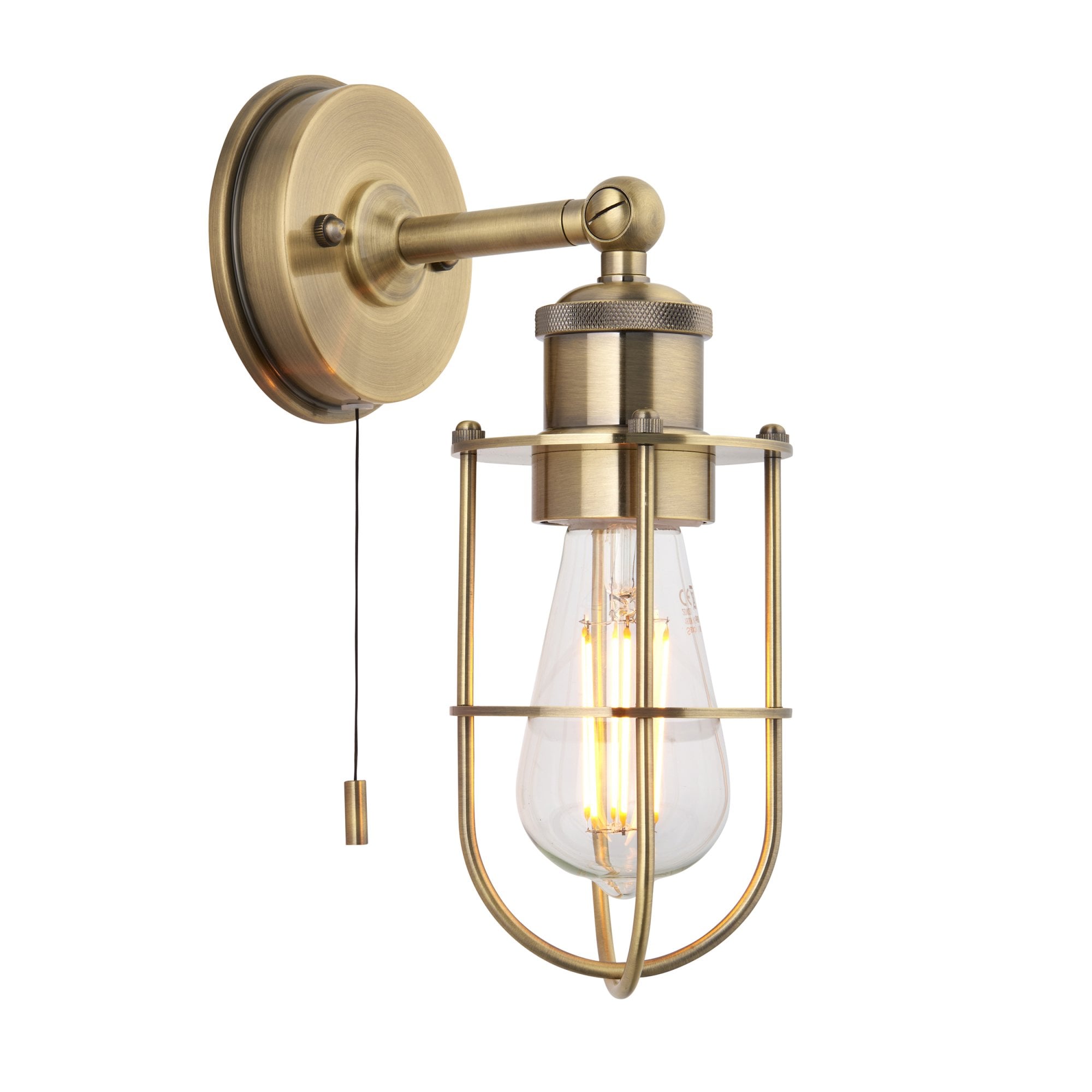 Utopia Industrial Caged Single Wall Light - Antique Brass