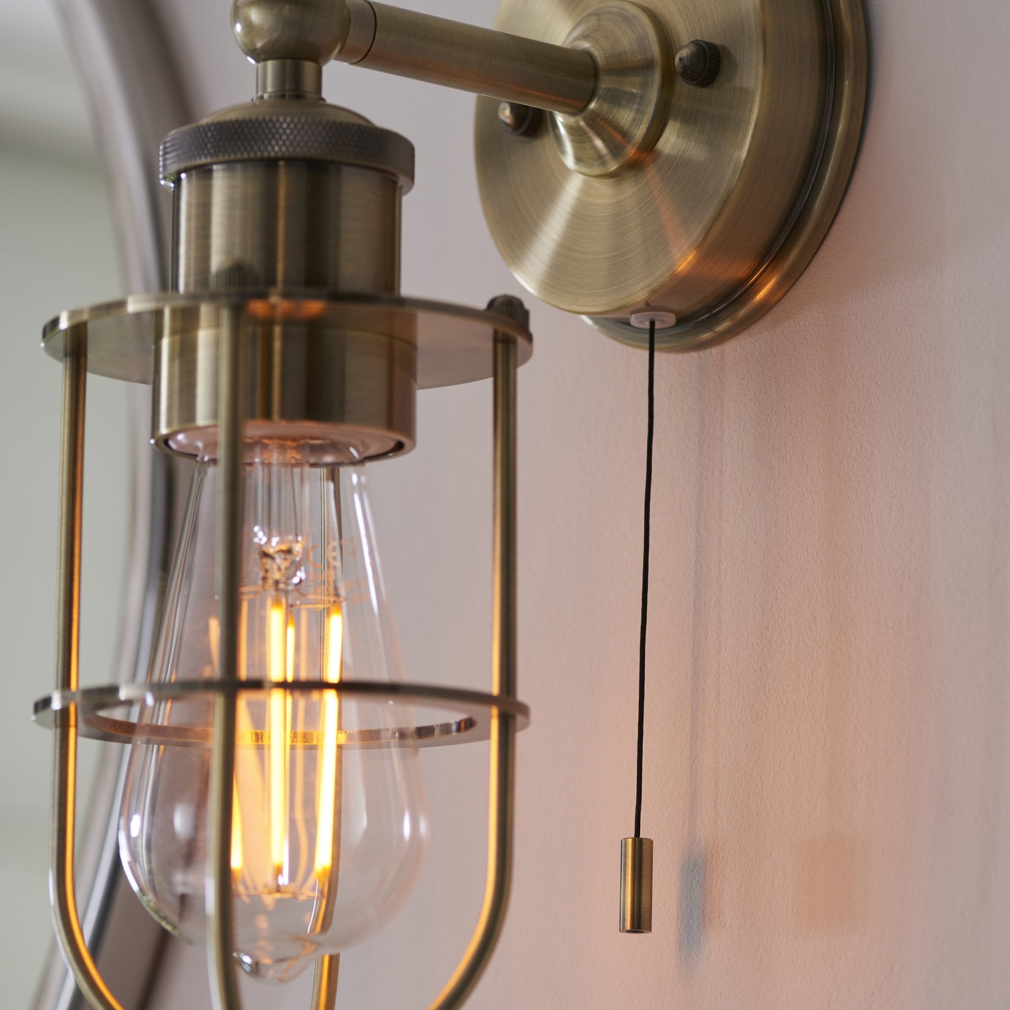 Utopia Industrial Caged Single Wall Light - Antique Brass