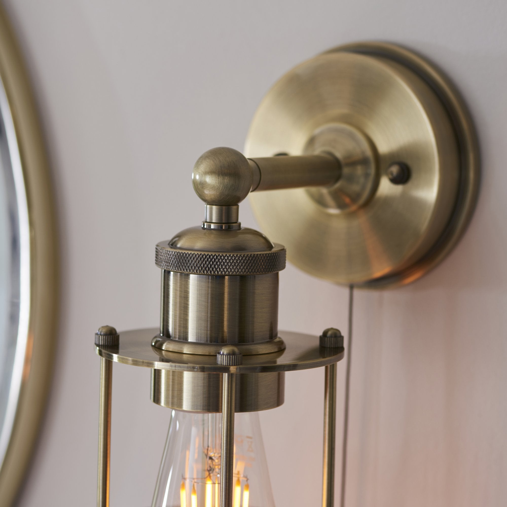Utopia Industrial Caged Single Wall Light - Antique Brass