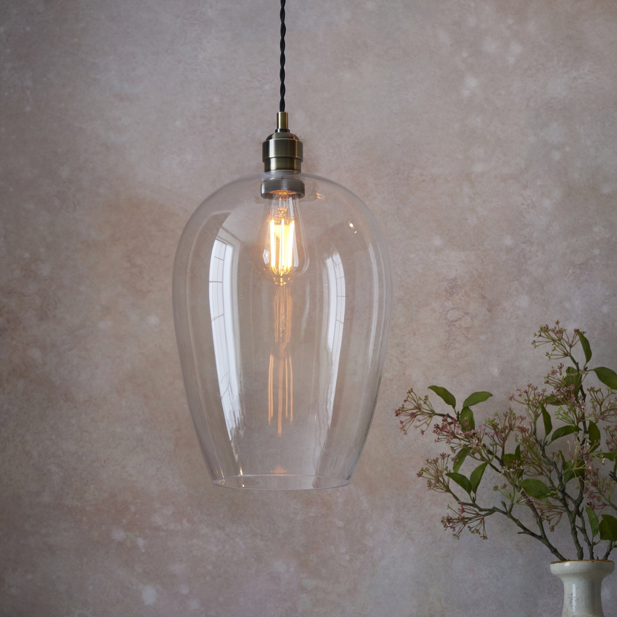 Utopia Walton Single Light Large Ceiling Pendant - Antique Brass & Clear Glass