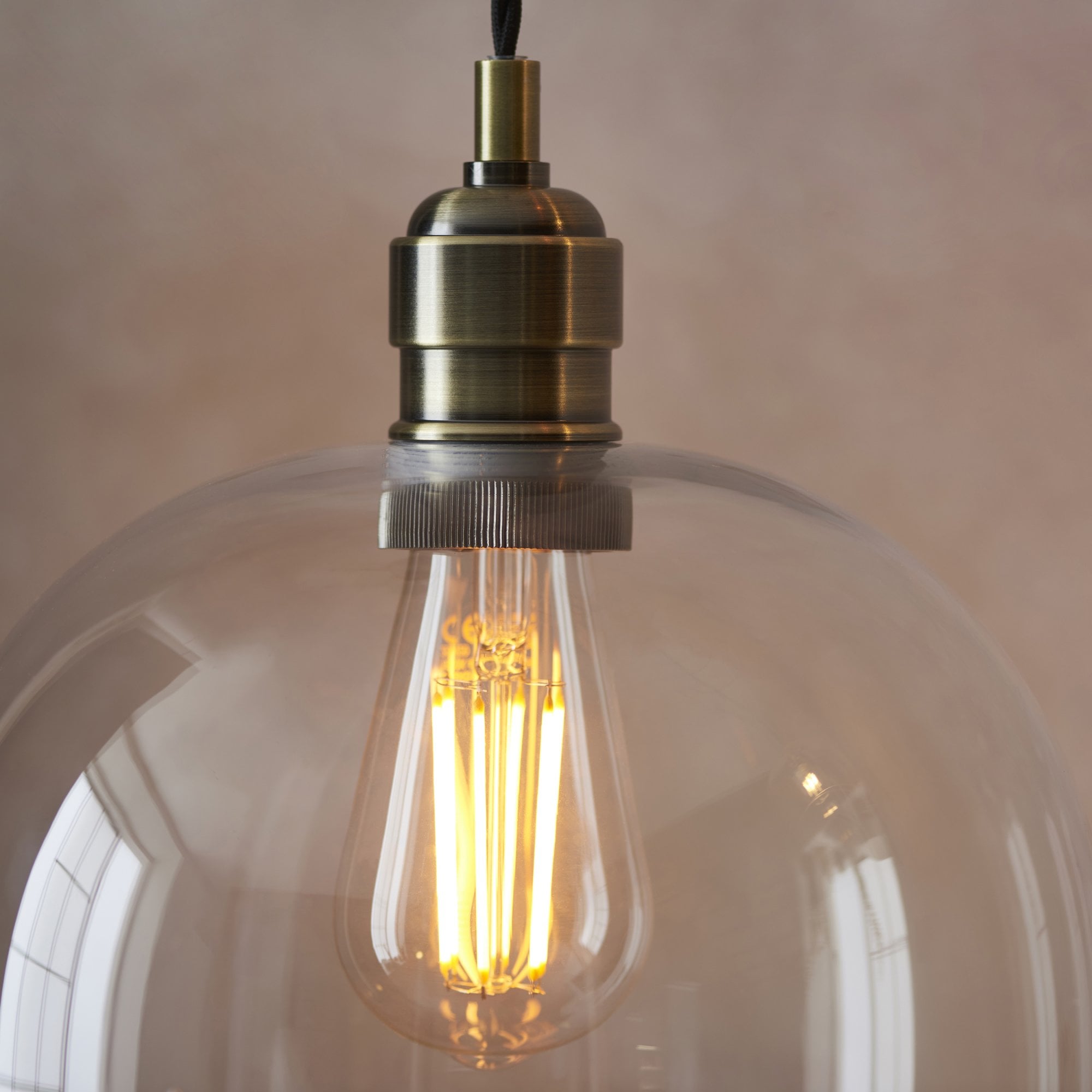 Utopia Walton Single Light Large Ceiling Pendant - Antique Brass & Clear Glass