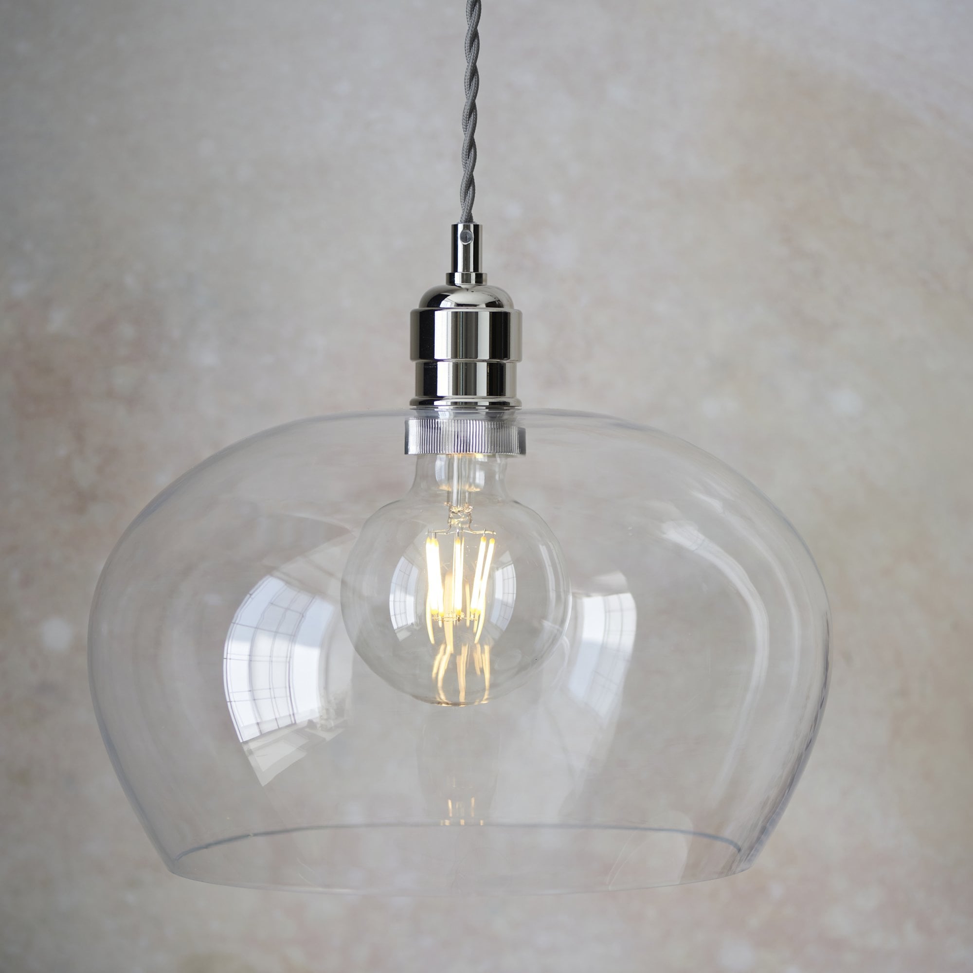 Utopia Walton Medium Ceiling Pendant - Bright Nickel & Clear Glass
