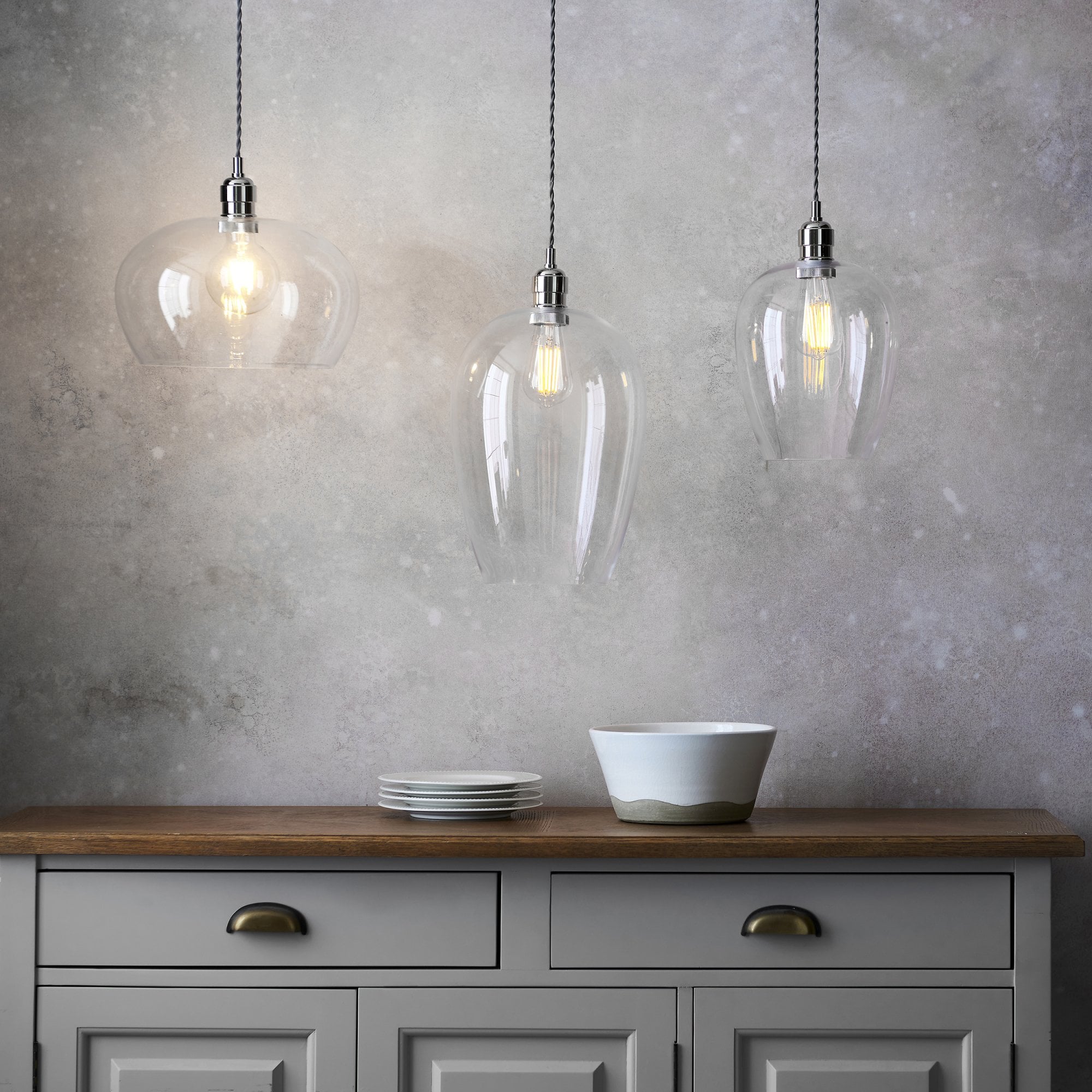 Utopia Walton Medium Ceiling Pendant - Bright Nickel & Clear Glass