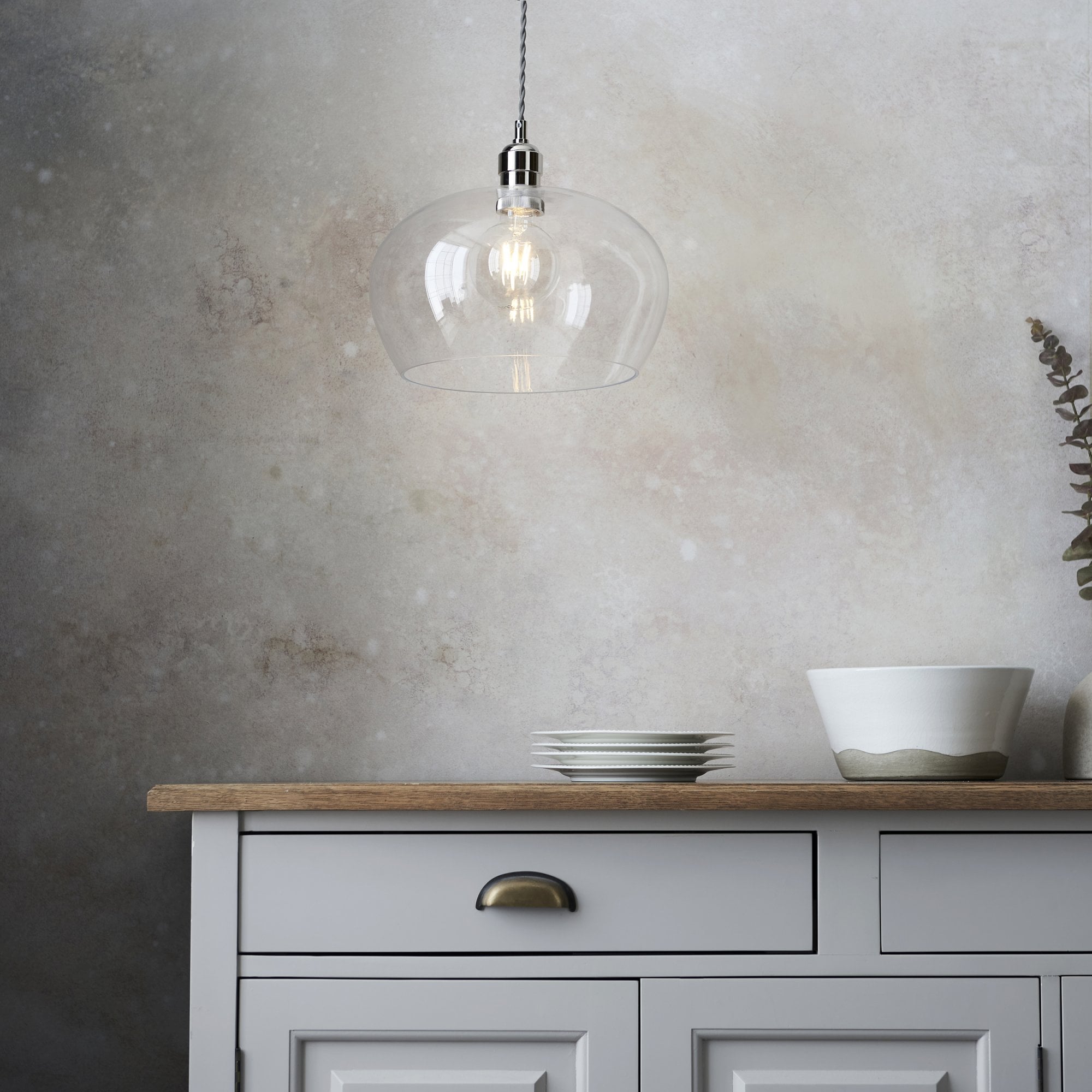 Utopia Walton Medium Ceiling Pendant - Bright Nickel & Clear Glass