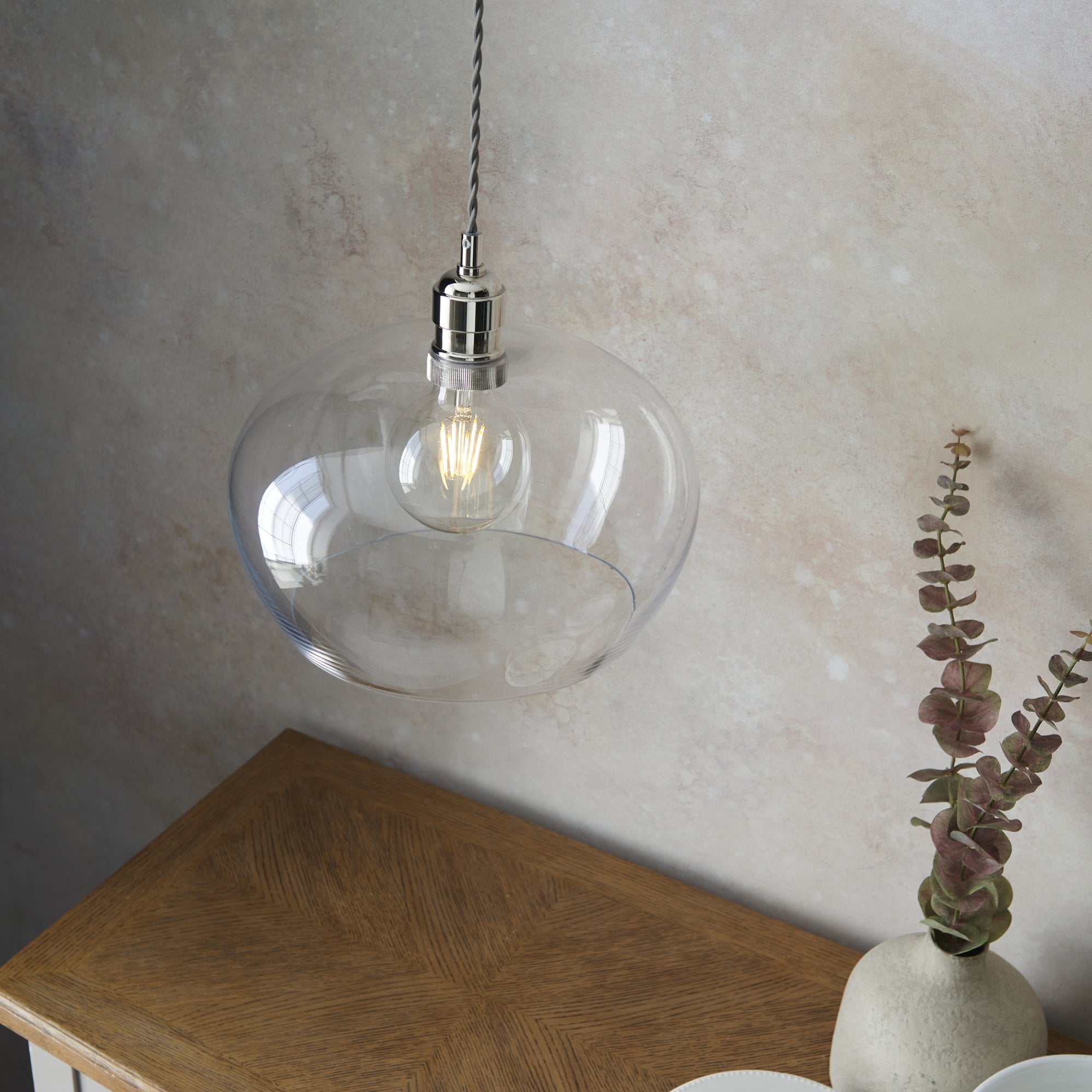 Utopia Walton Medium Ceiling Pendant - Bright Nickel & Clear Glass