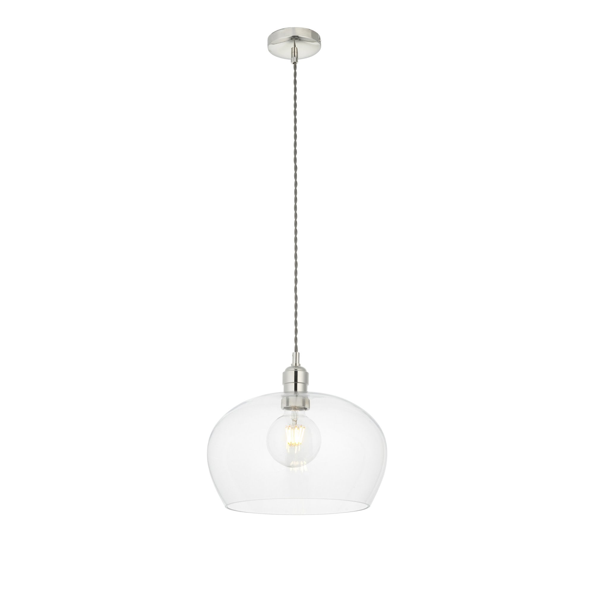 Utopia Walton Medium Ceiling Pendant - Bright Nickel & Clear Glass