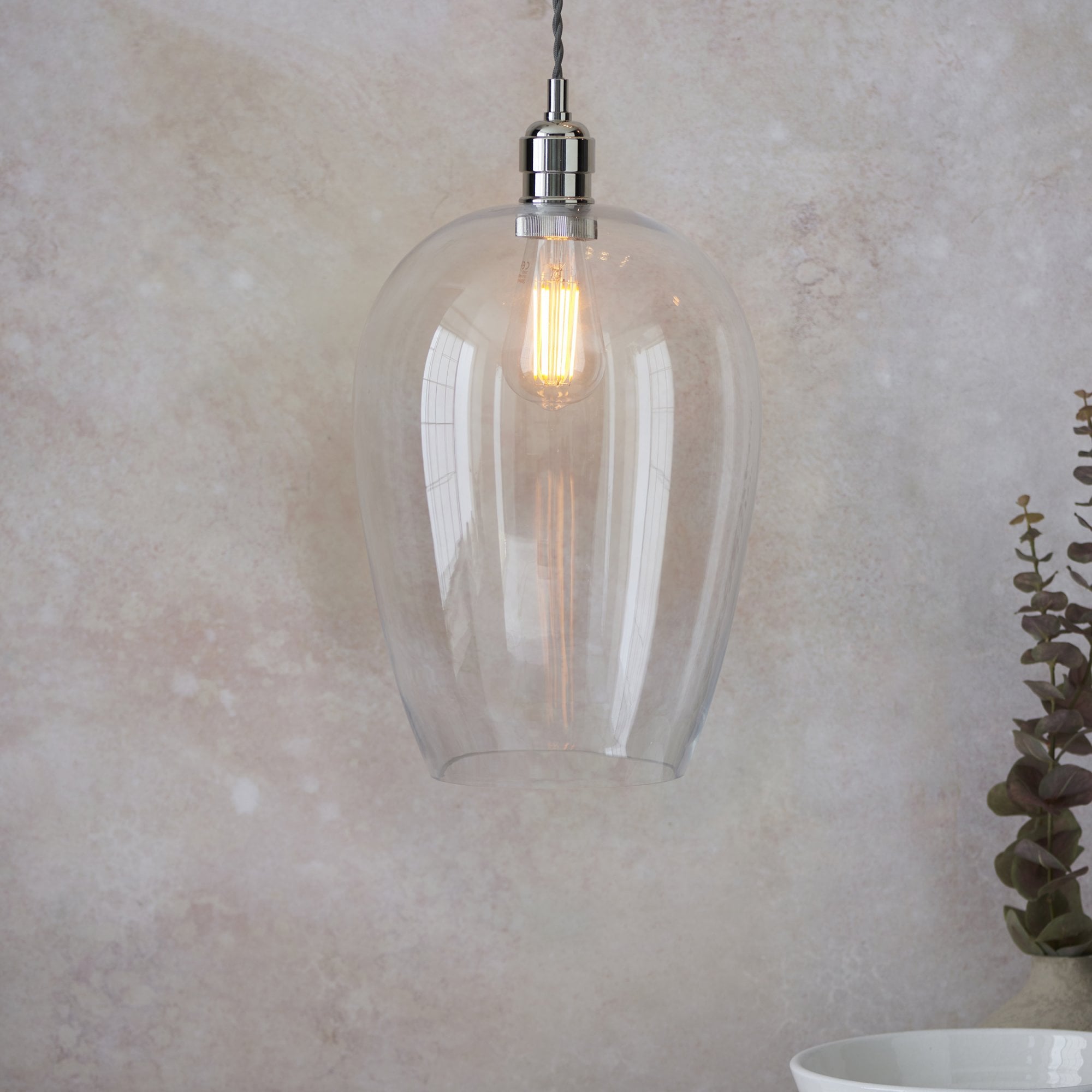 Utopia Walton Large Ceiling Pendant - Bright Nickel & Clear Glass