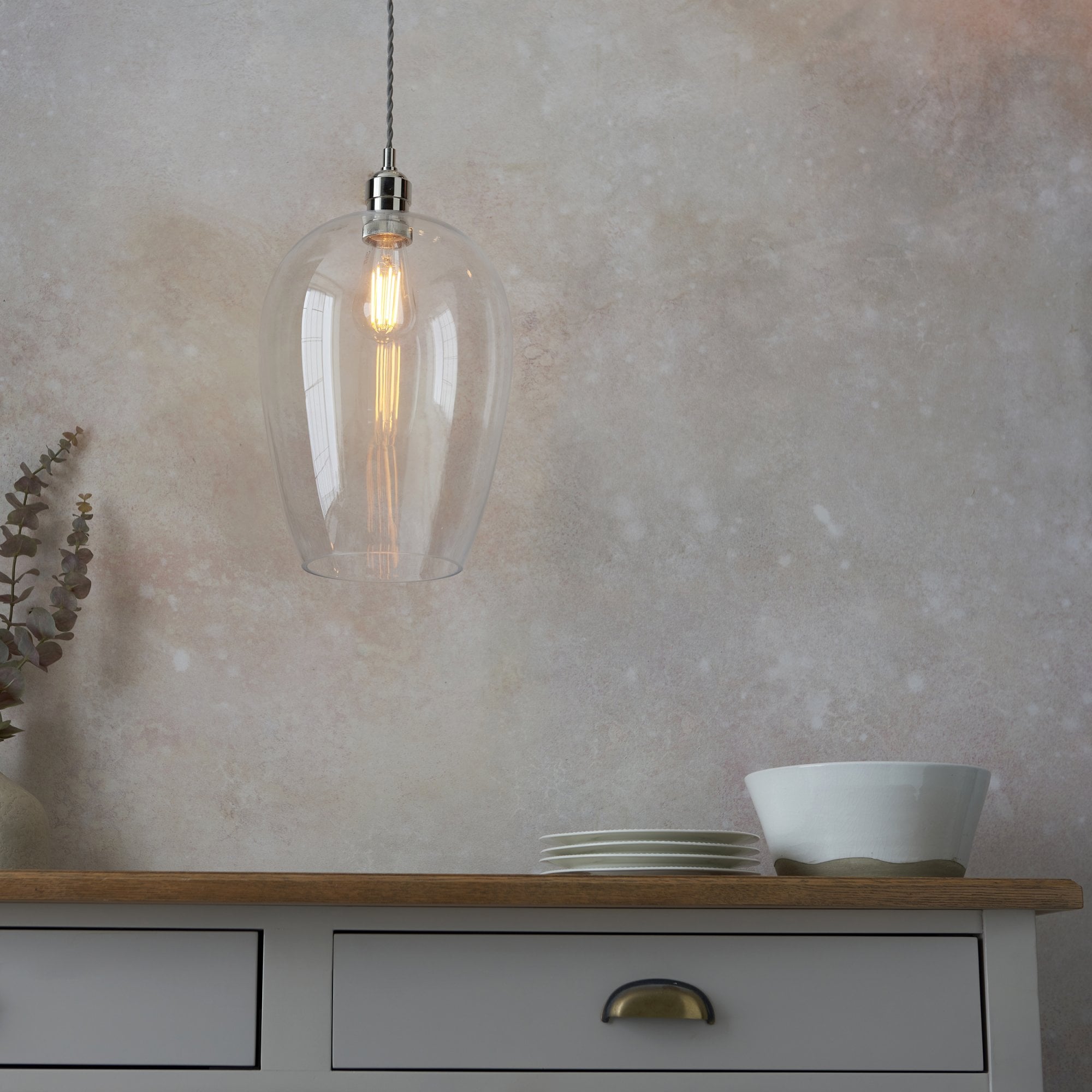 Utopia Walton Large Ceiling Pendant - Bright Nickel & Clear Glass