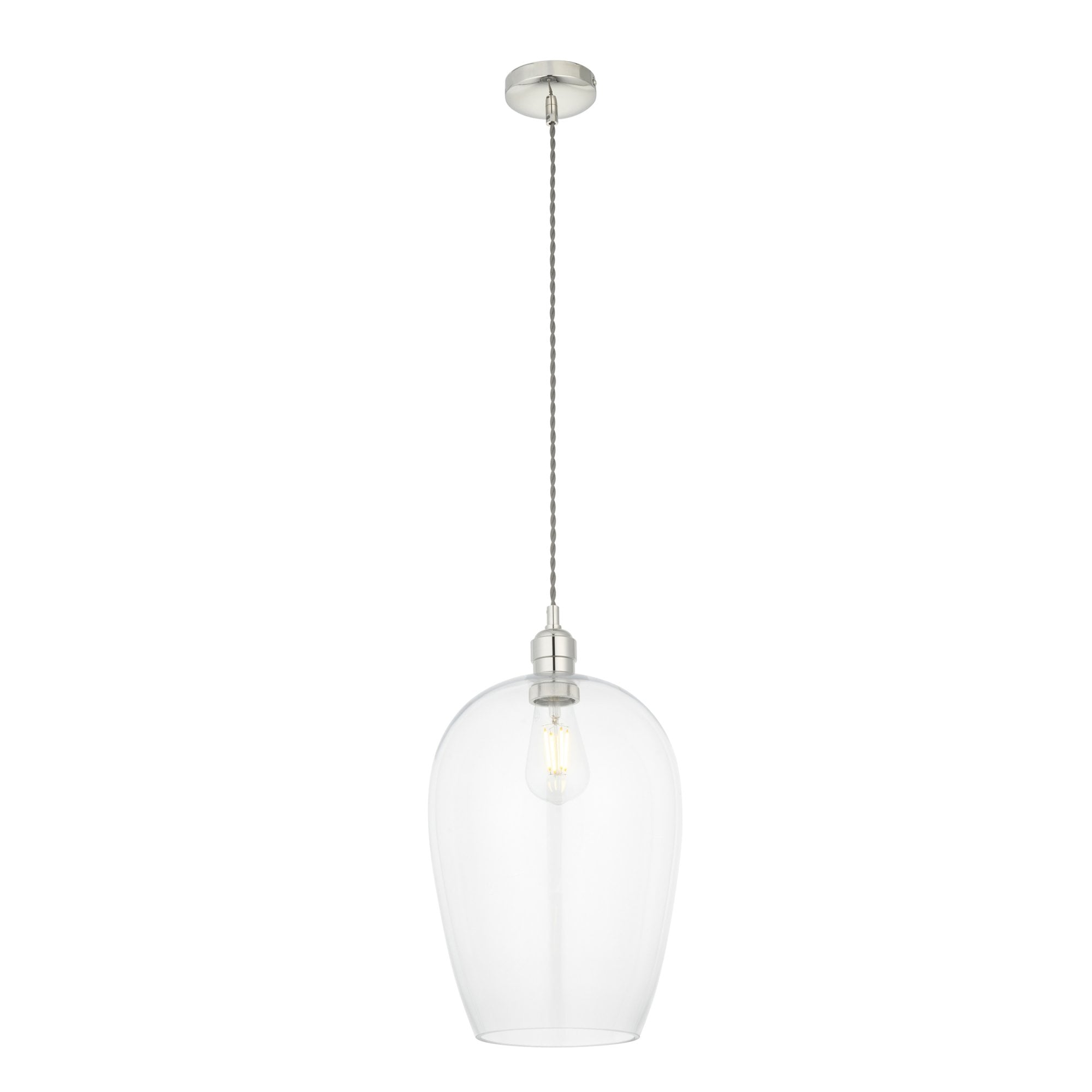 Utopia Walton Large Ceiling Pendant - Bright Nickel & Clear Glass