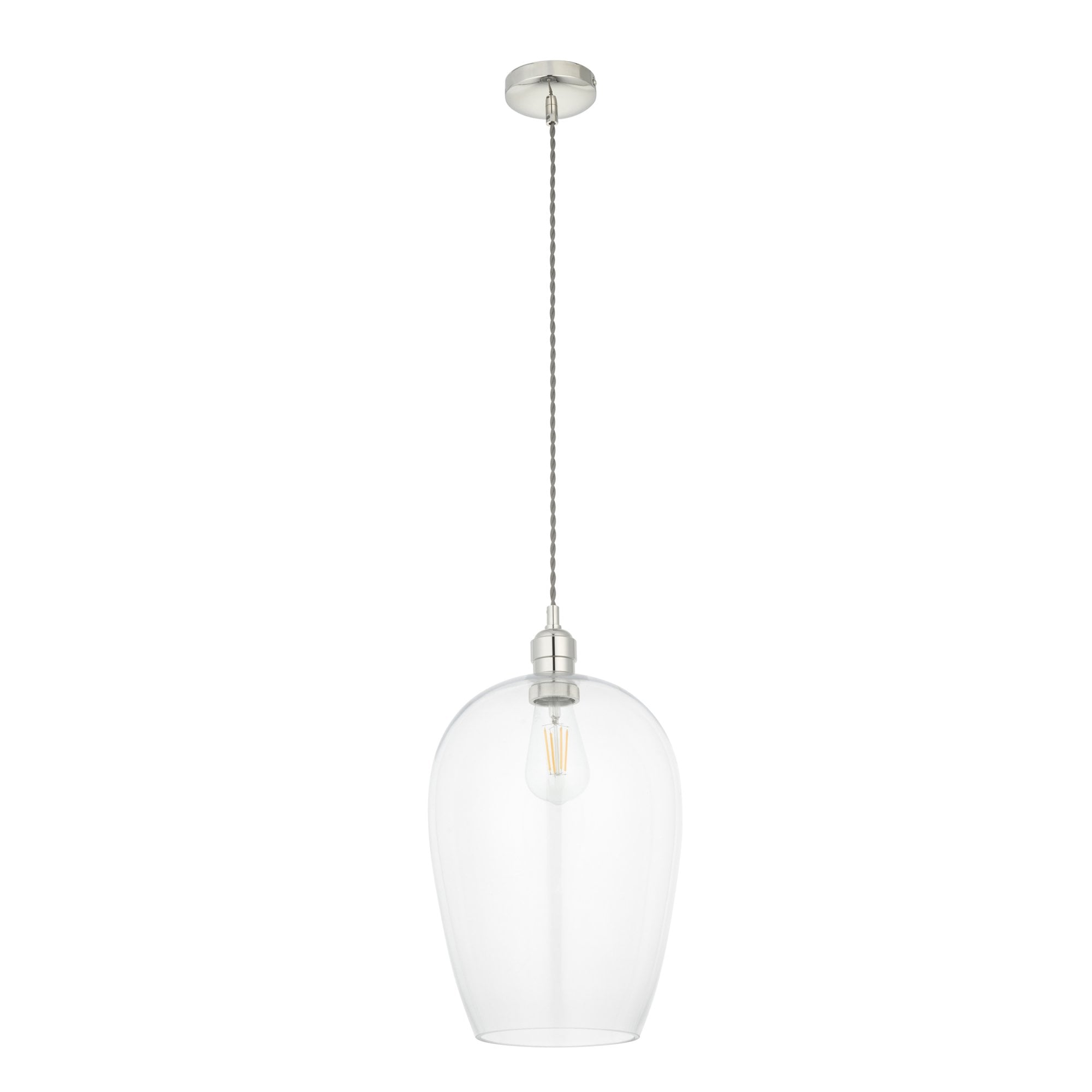 Utopia Walton Large Ceiling Pendant - Bright Nickel & Clear Glass