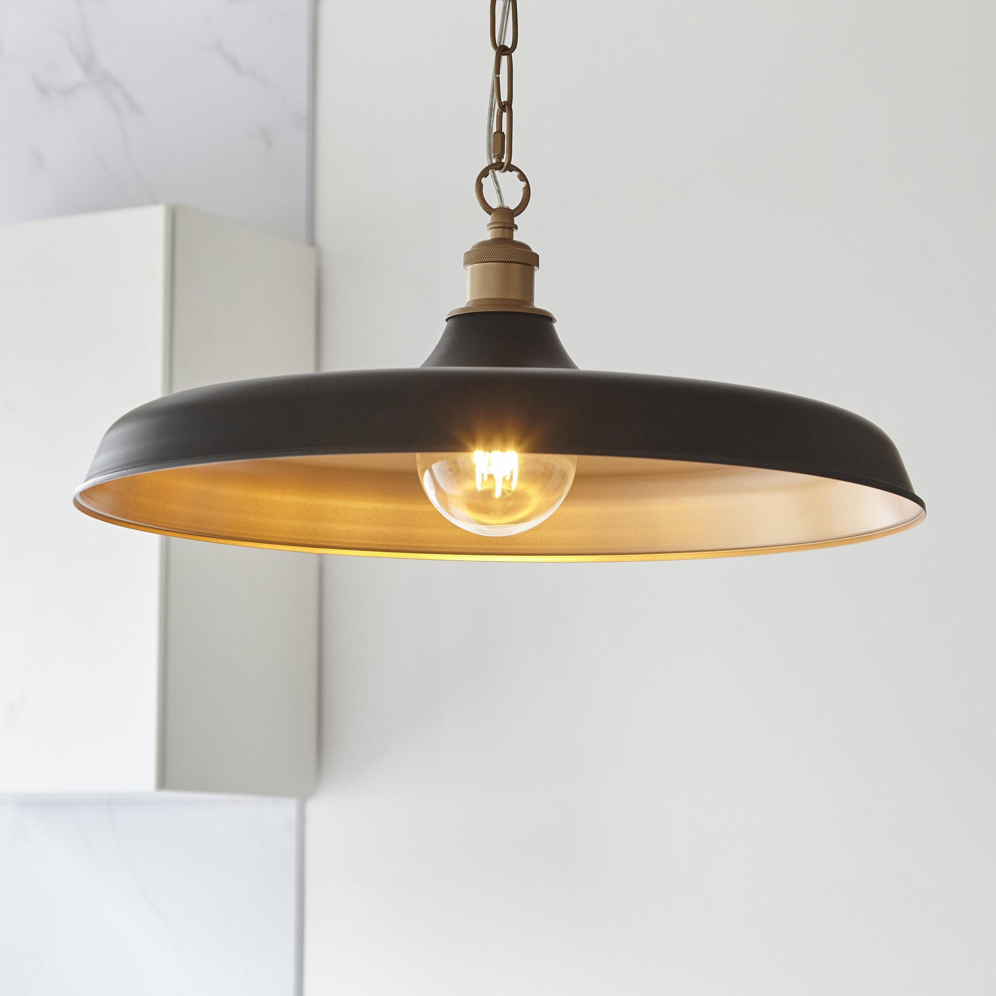 Utopia Vogue Mid Century Single Pendant Light - Matt Black & Satin Gold
