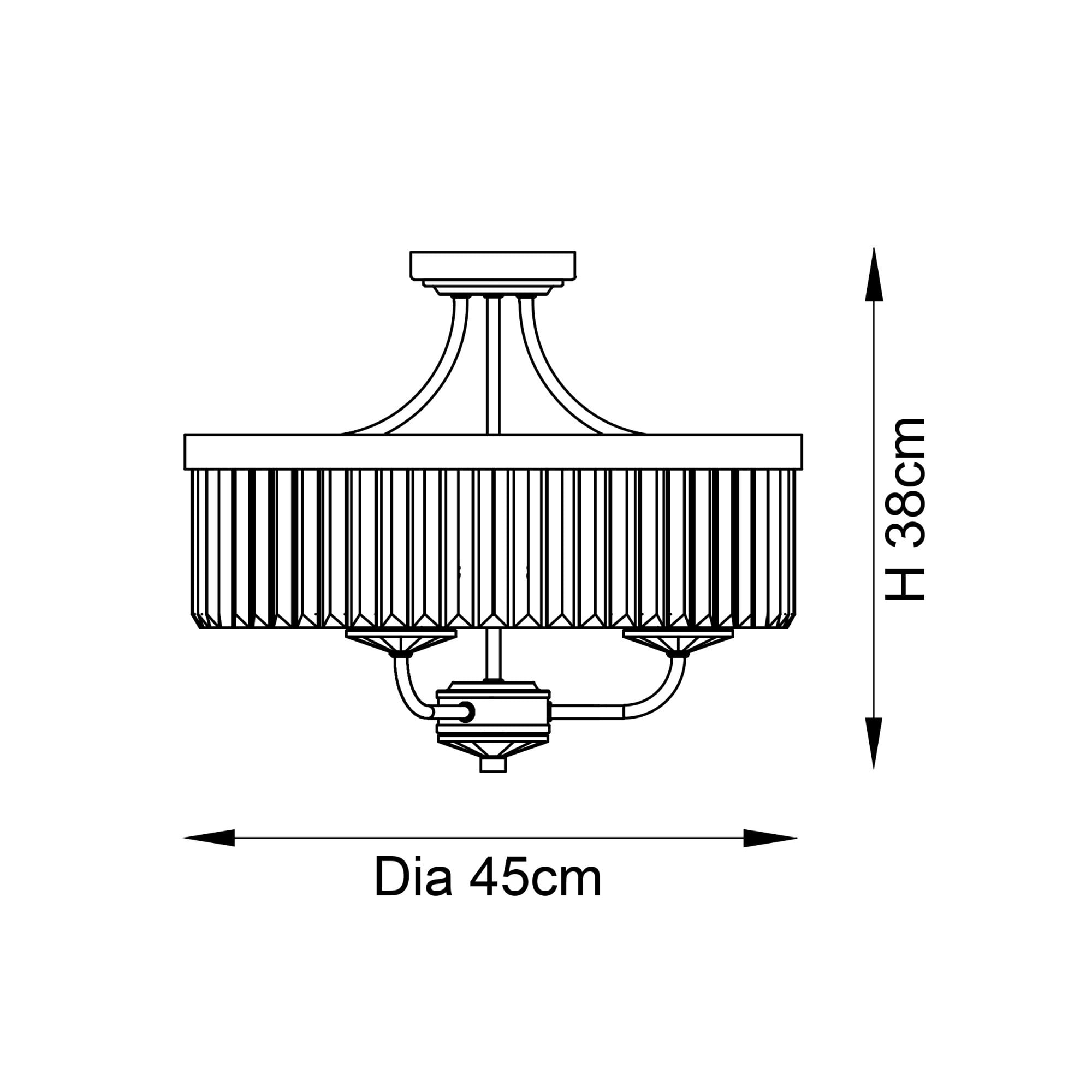 Utopia Martini 3 Light Semi Flush Fitting - Antique Brass & Clear Cut Glass