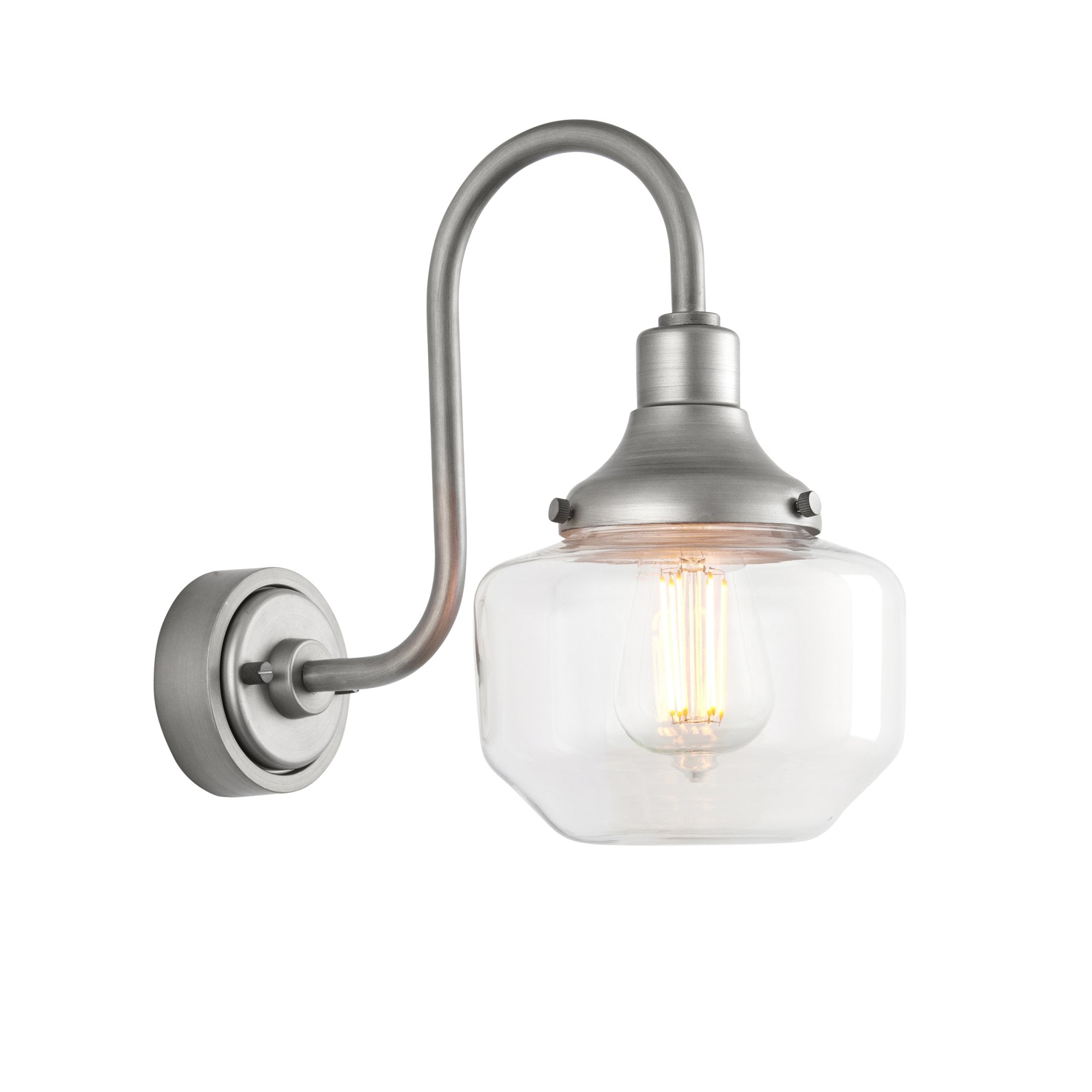 Utopia Amble Swan Neck Single Wall Light - Aged Pewter & Clear Glass