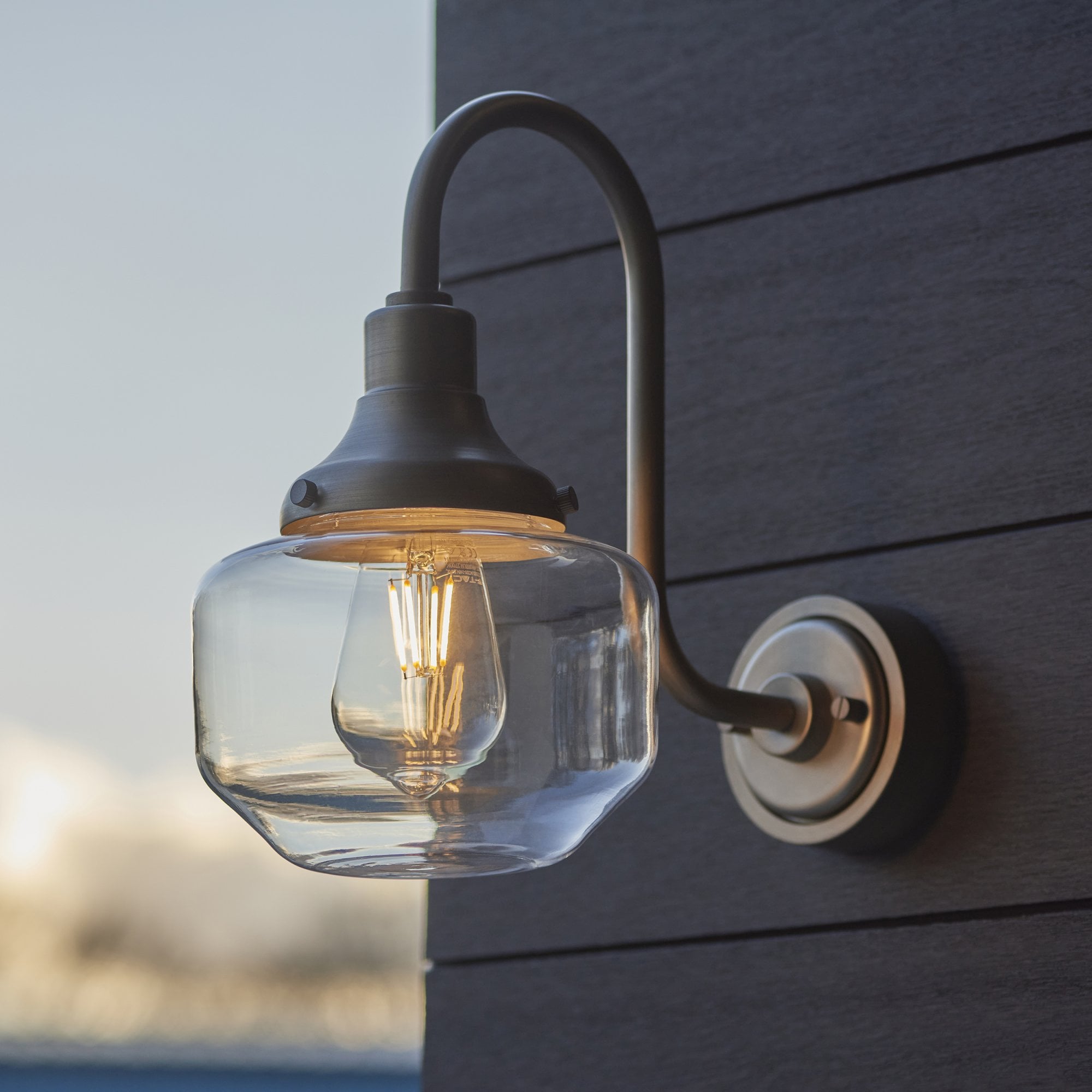 Utopia Amble Swan Neck Single Wall Light - Aged Pewter & Clear Glass