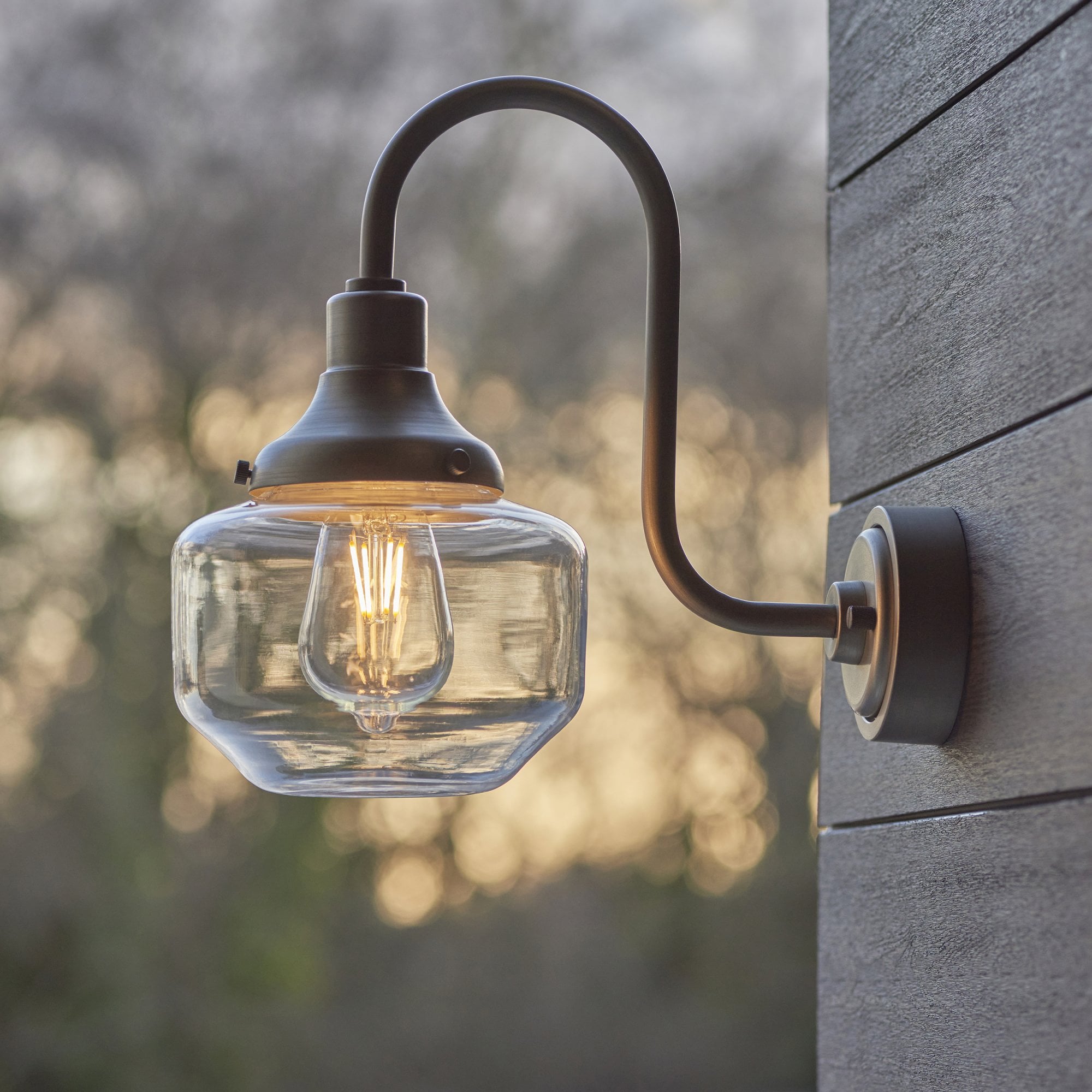 Utopia Amble Swan Neck Single Wall Light - Aged Pewter & Clear Glass