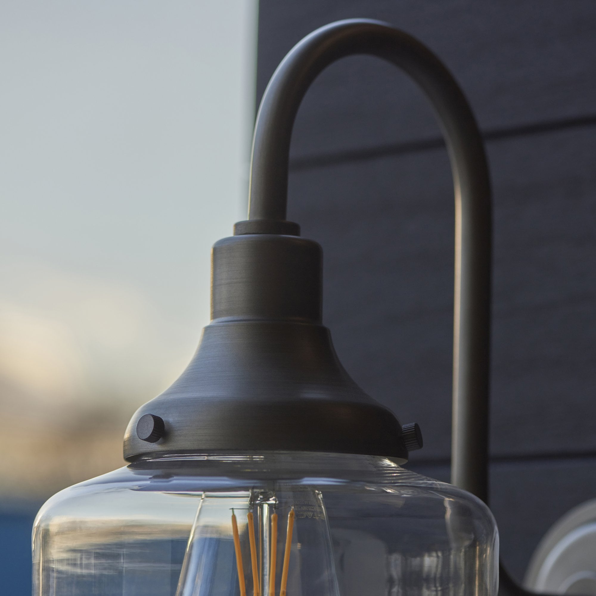Utopia Amble Swan Neck Single Wall Light - Aged Pewter & Clear Glass