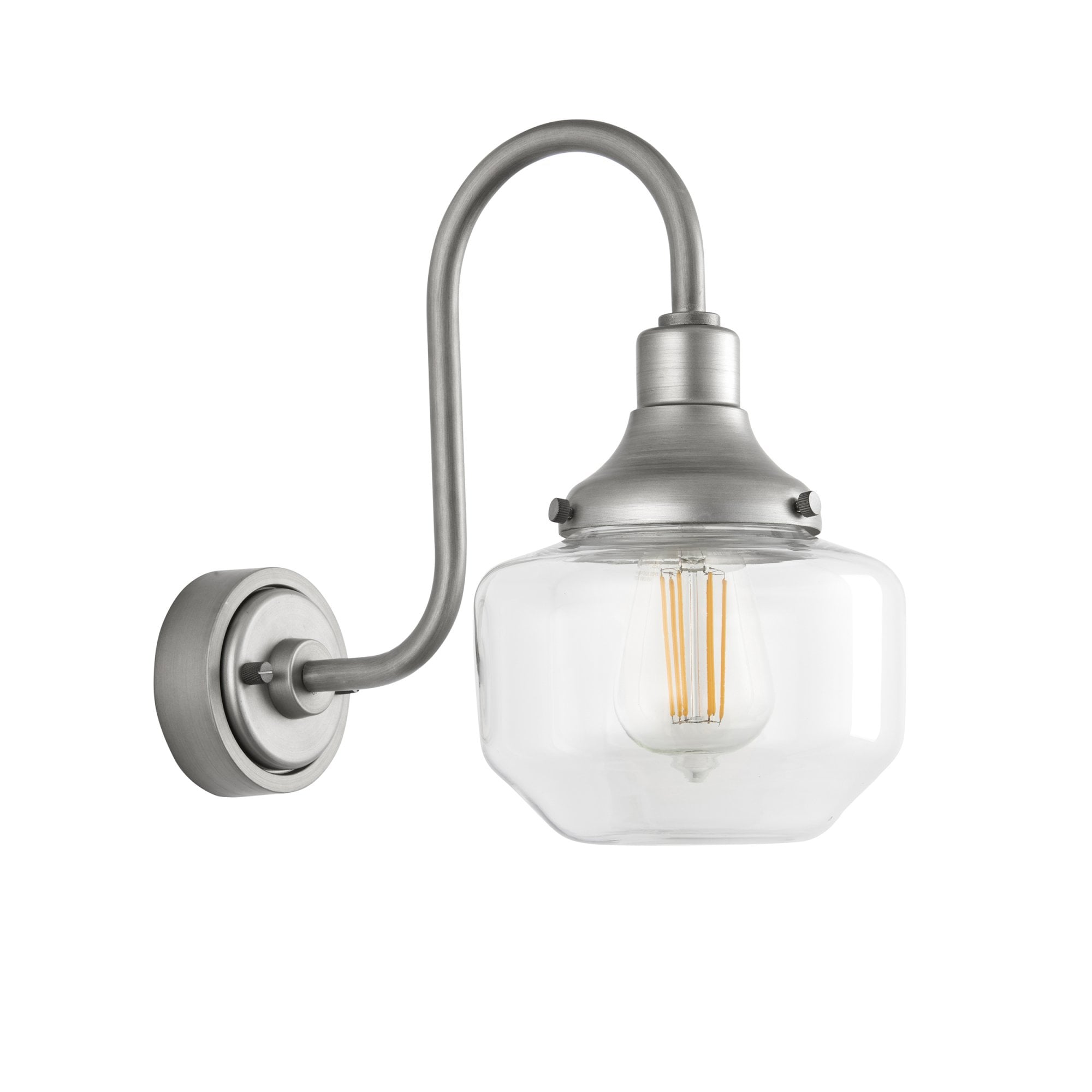 Utopia Amble Swan Neck Single Wall Light - Aged Pewter & Clear Glass