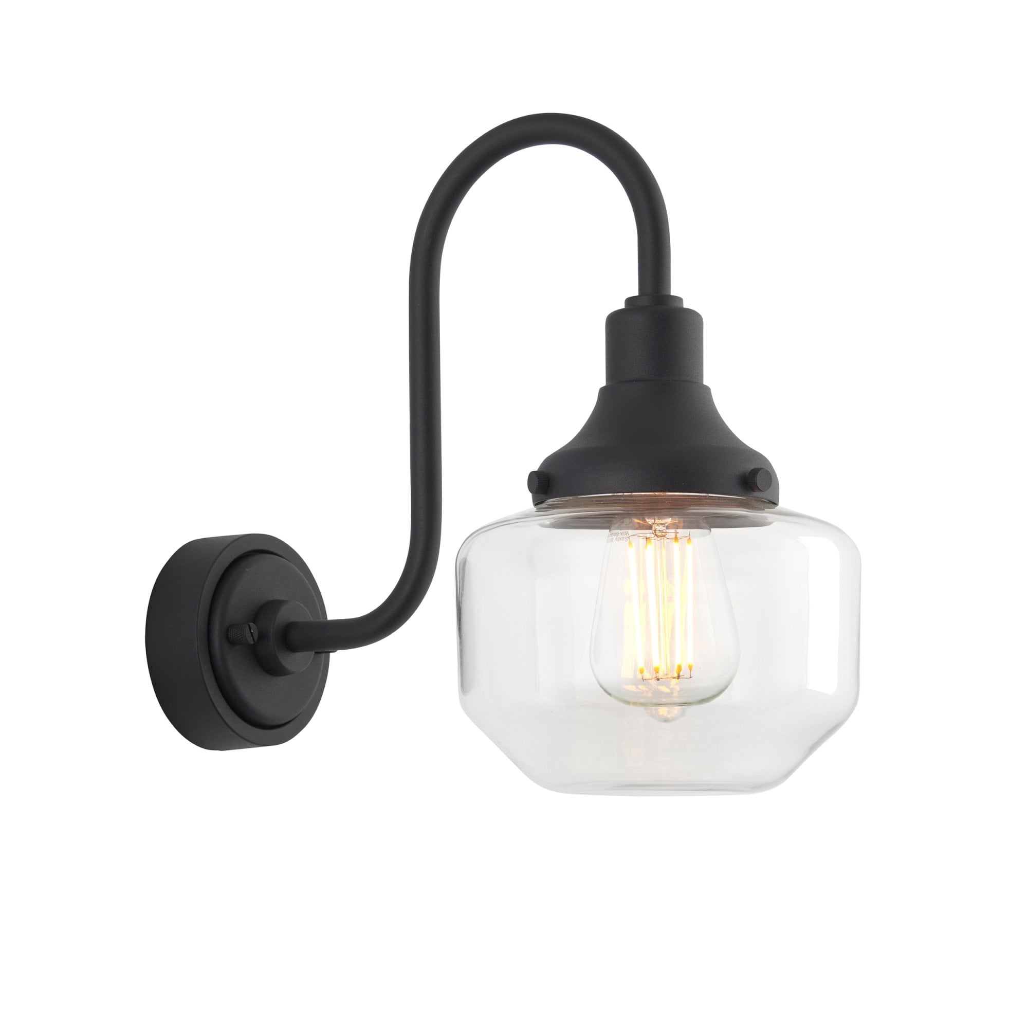 Utopia Amble Swan Neck Single Wall Light - Textured Black & Clear Glass