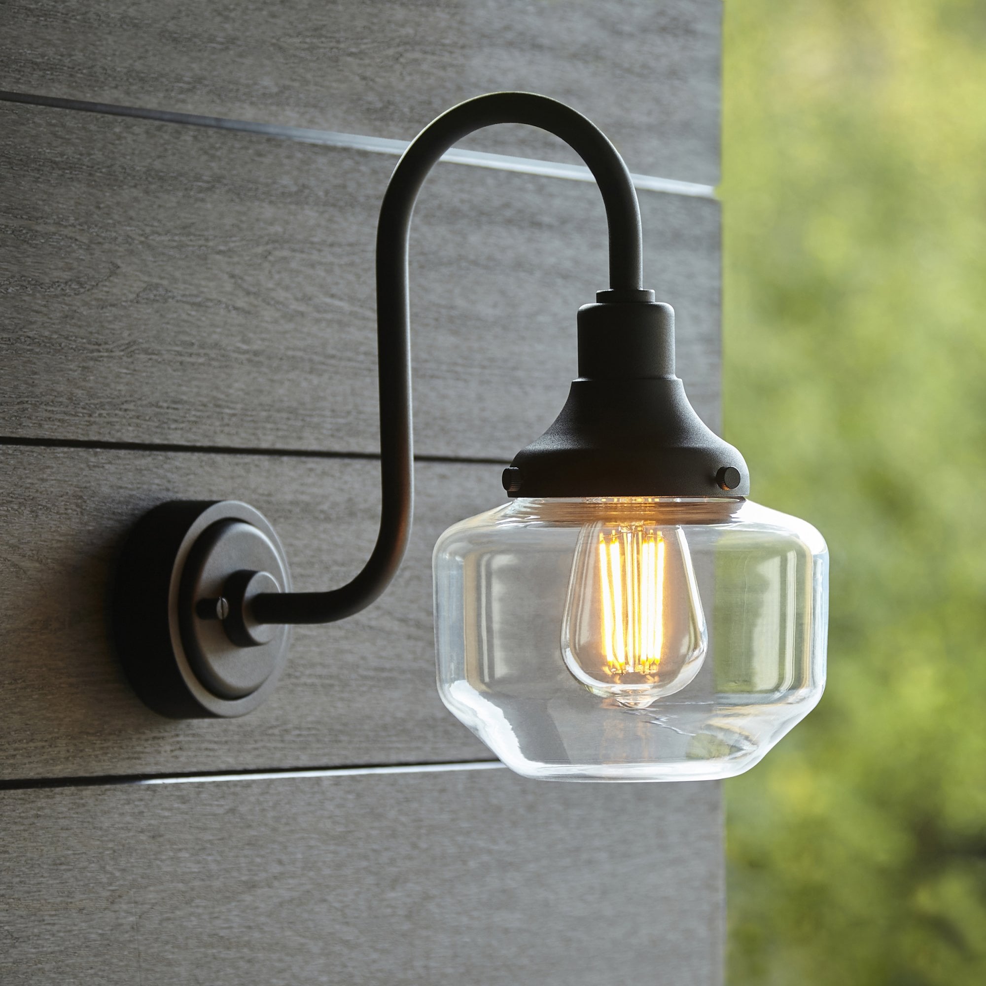Utopia Amble Swan Neck Single Wall Light - Textured Black & Clear Glass