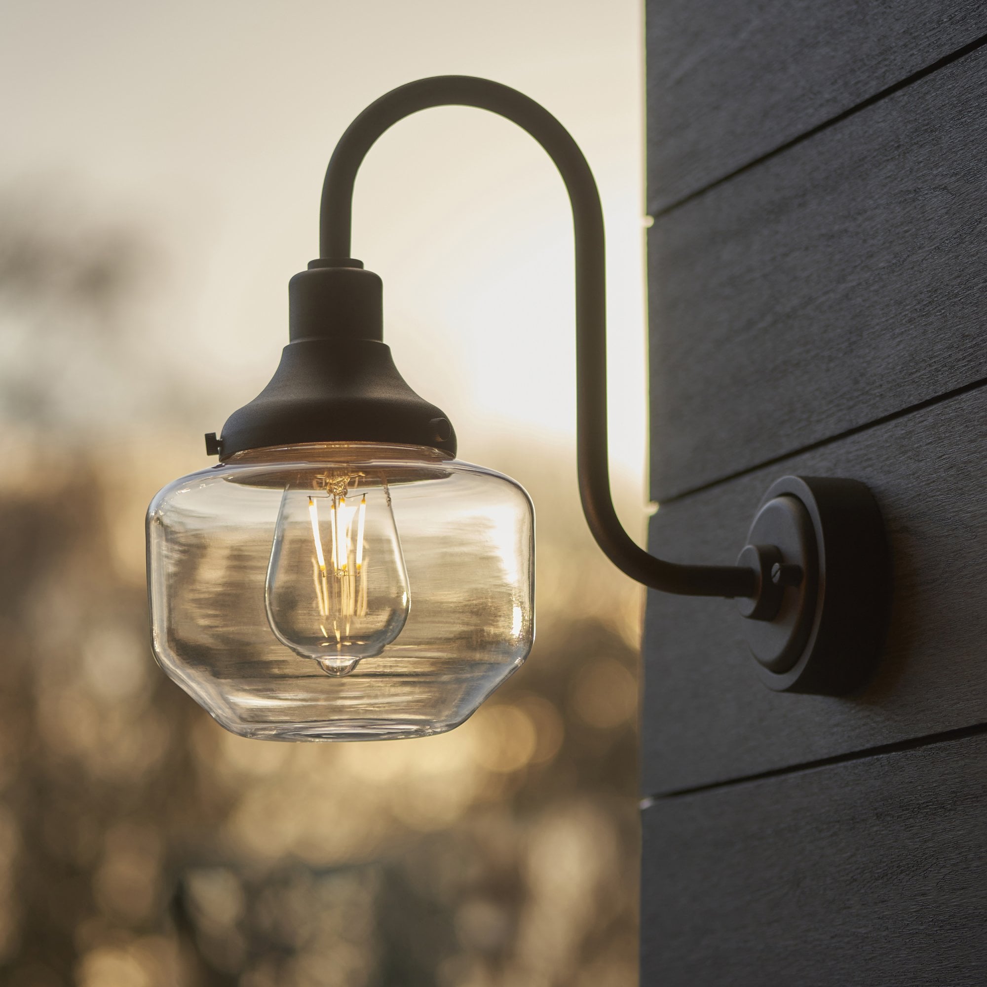 Utopia Amble Swan Neck Single Wall Light - Textured Black & Clear Glass