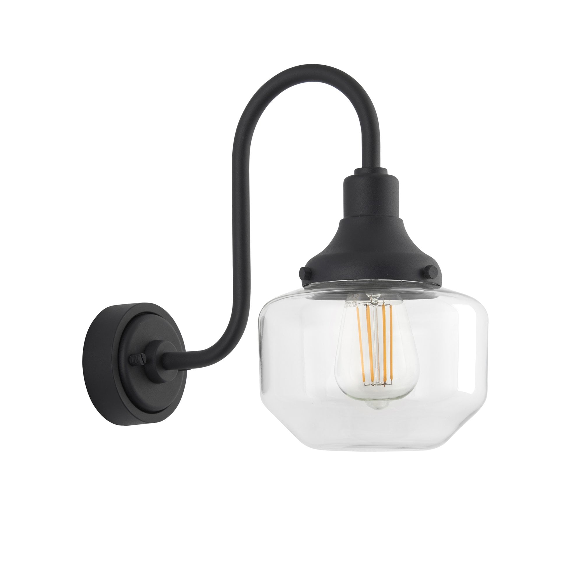 Utopia Amble Swan Neck Single Wall Light - Textured Black & Clear Glass