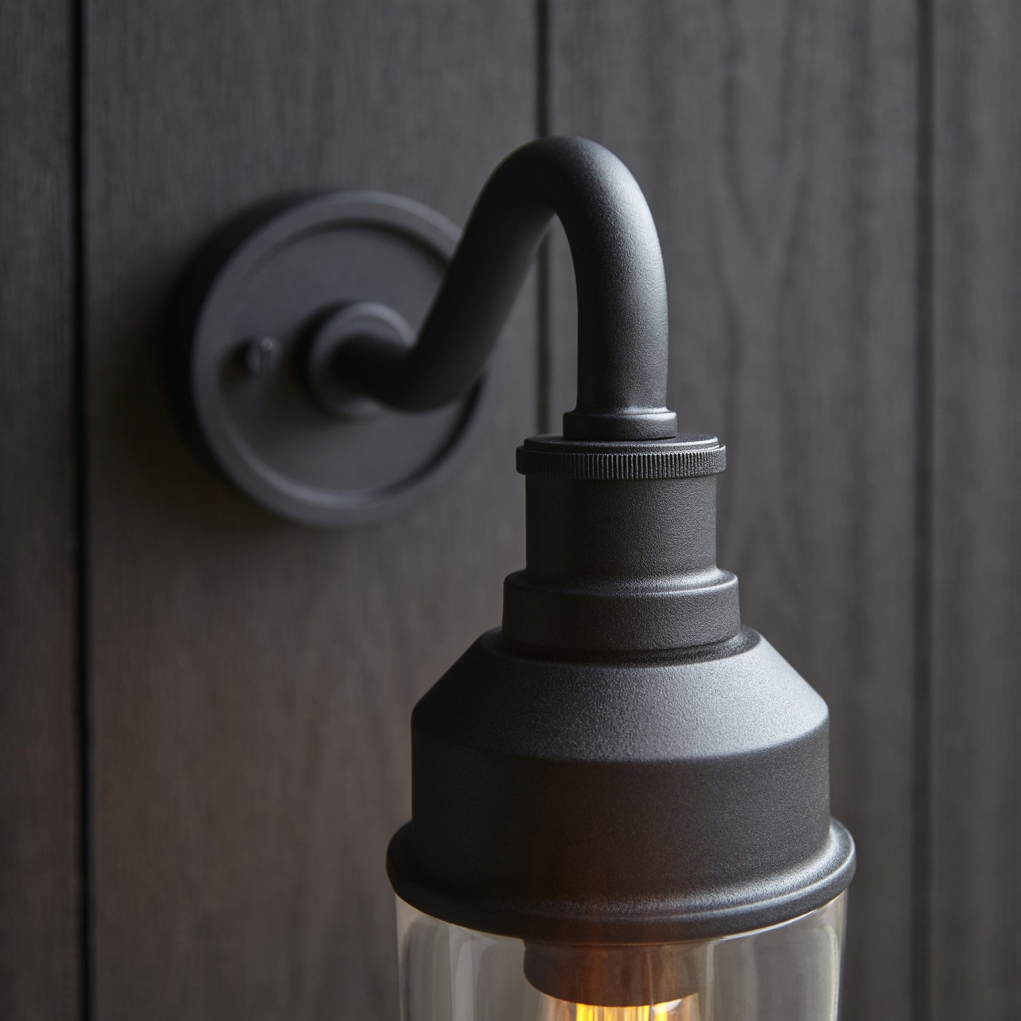 Utopia Frontier Curved Arm Wall Light - Textured Black & Clear Glass