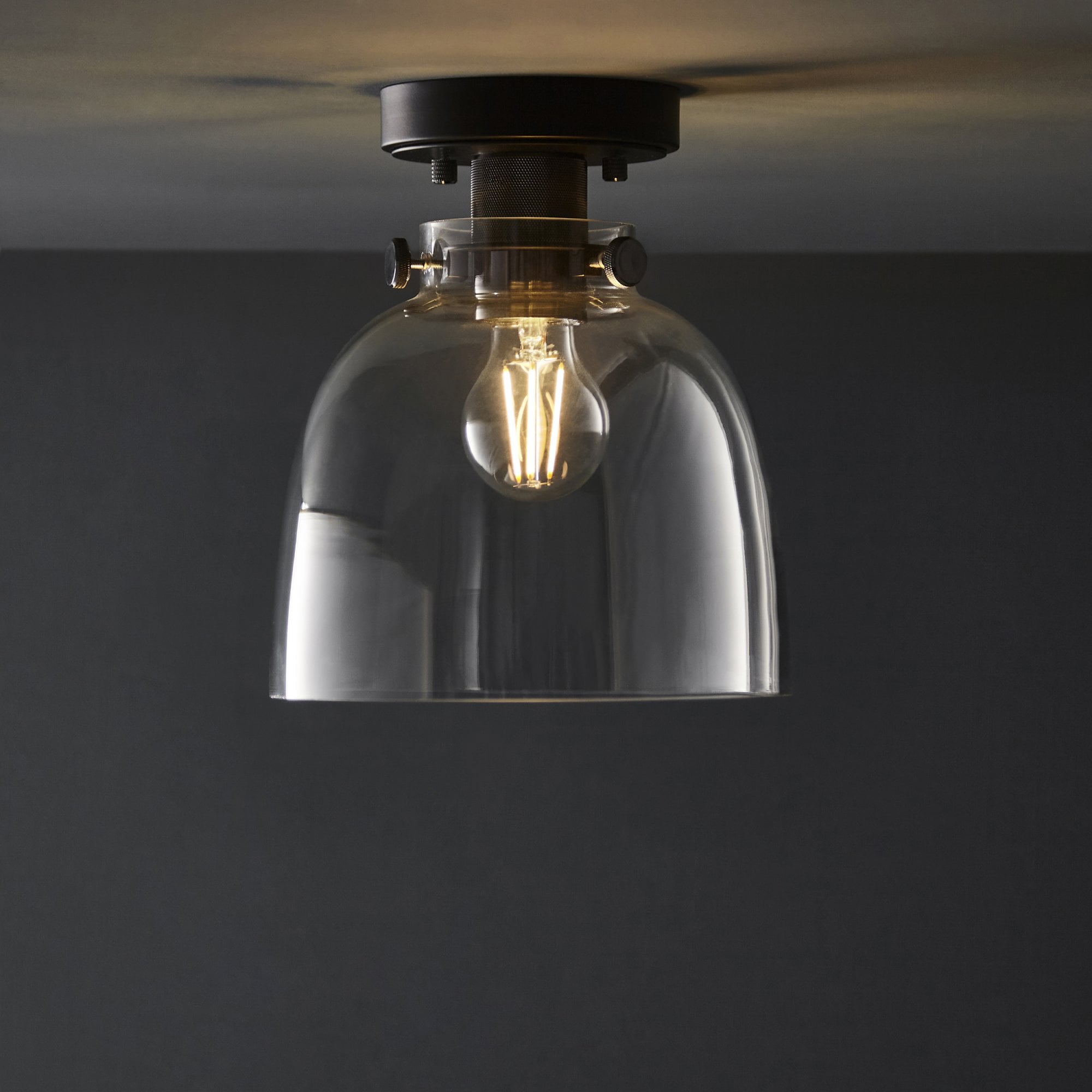 Utopia Cupola Flush Ceiling Light - Black Chrome & Tinted Glass