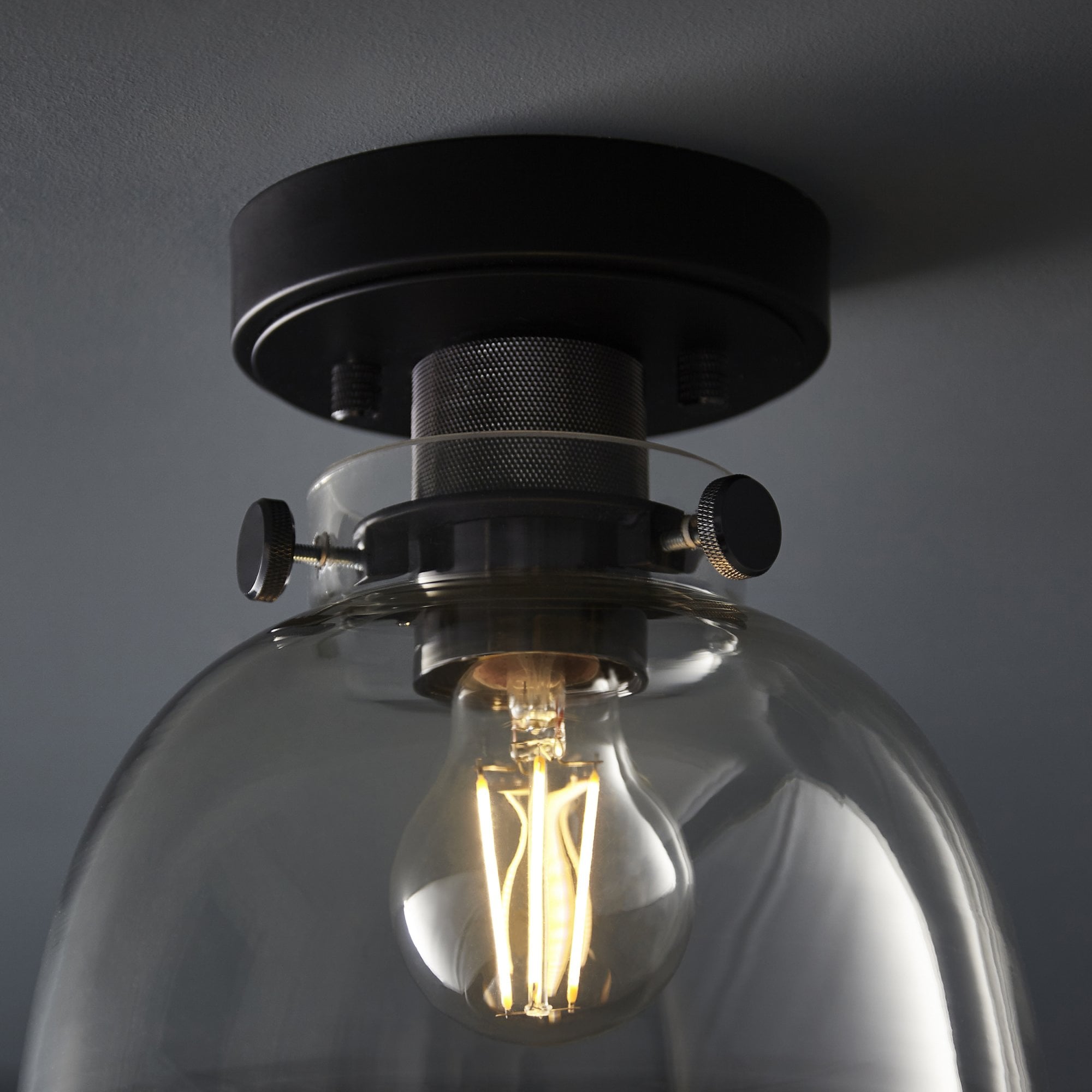 Utopia Cupola Flush Ceiling Light - Black Chrome & Tinted Glass