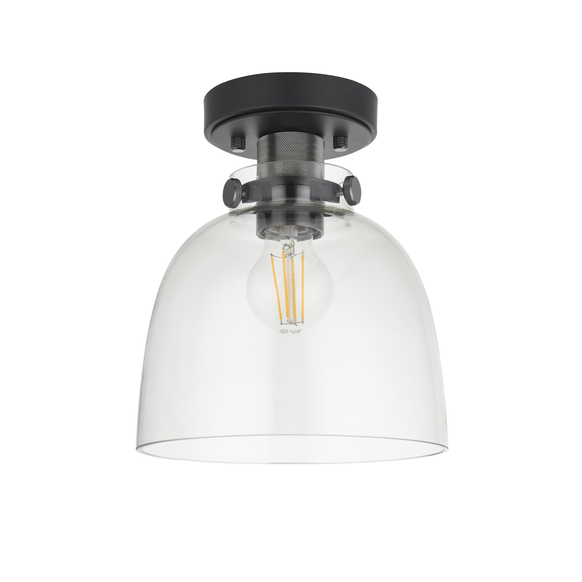 Utopia Cupola Flush Ceiling Light - Black Chrome & Tinted Glass