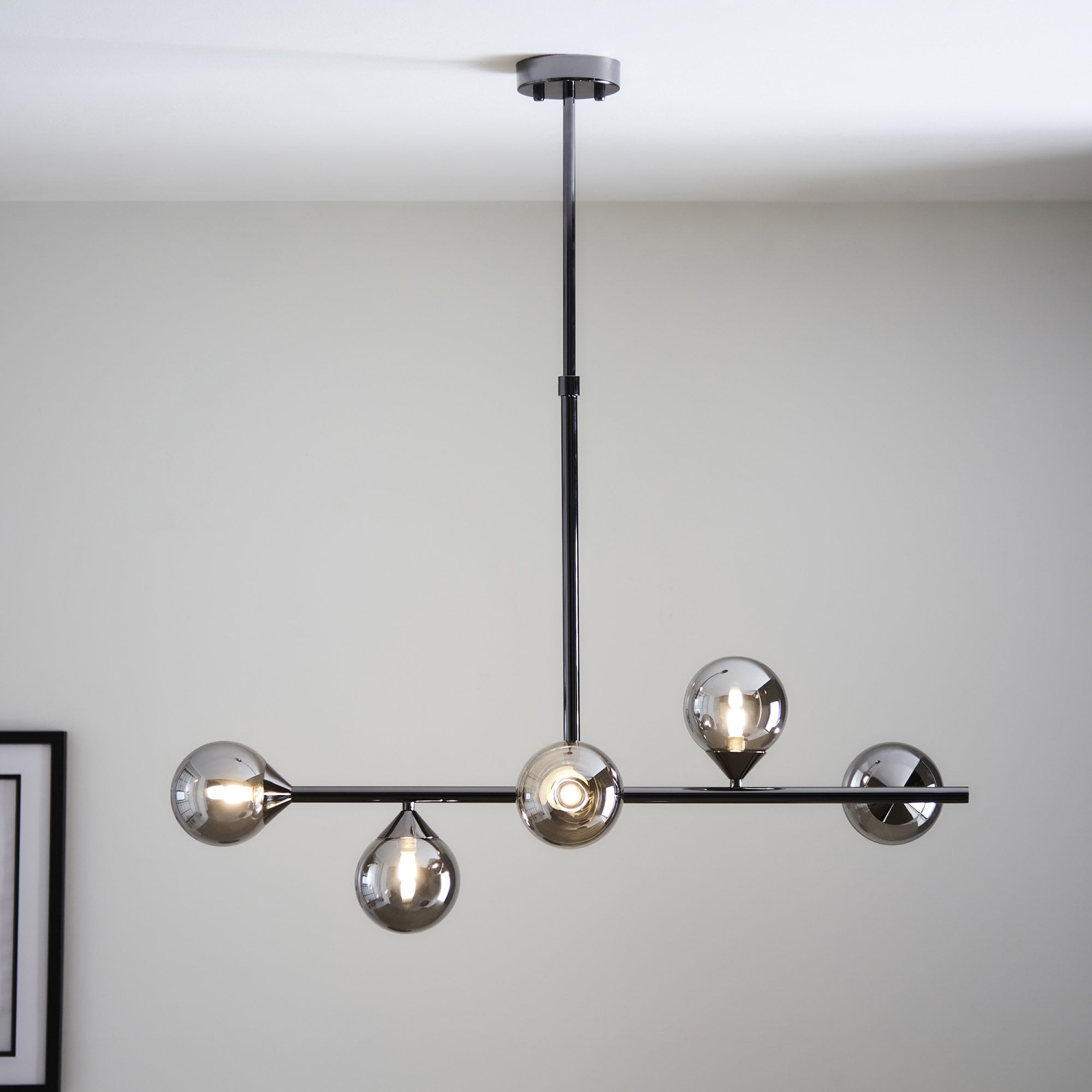 Utopia Hazy Linear Ceiling Pendant - Matt Black & Smokey Mirror Glass