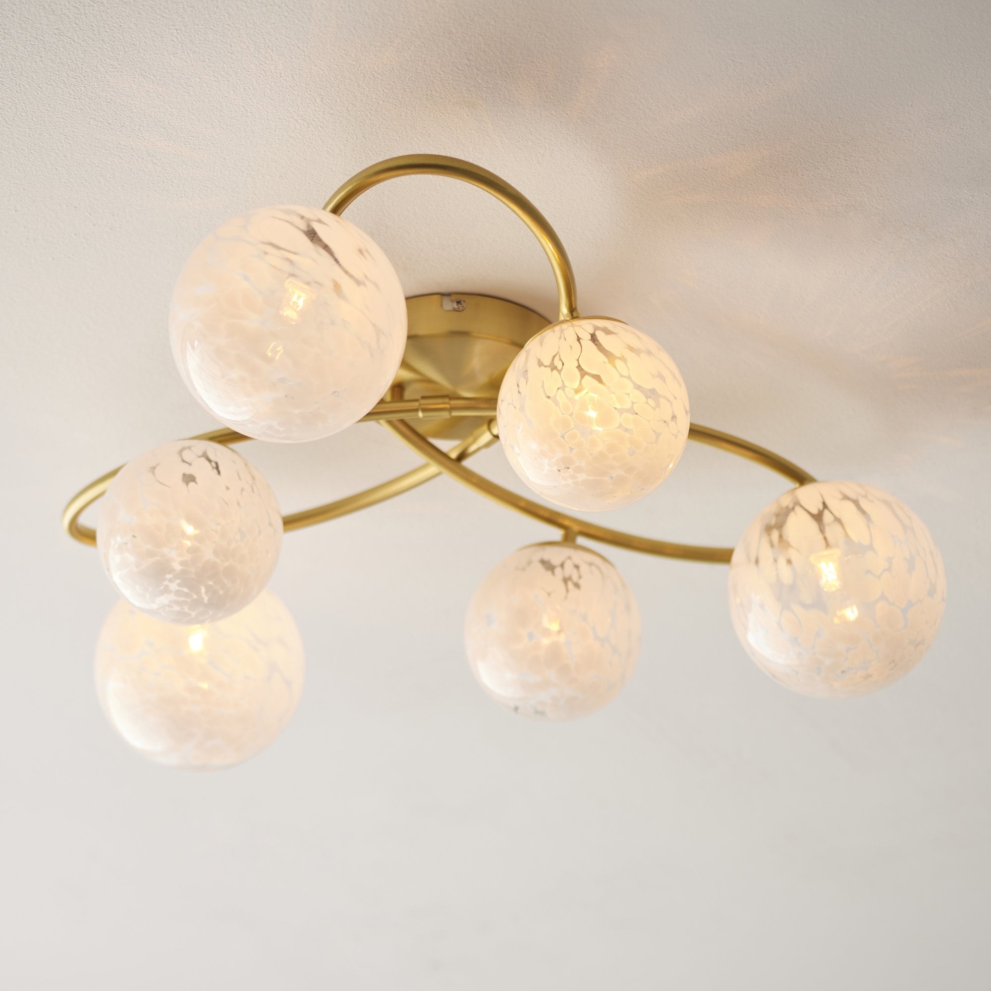 Endon Maye 6 Light Semi Flush - Satin Brass & Confetti Glass