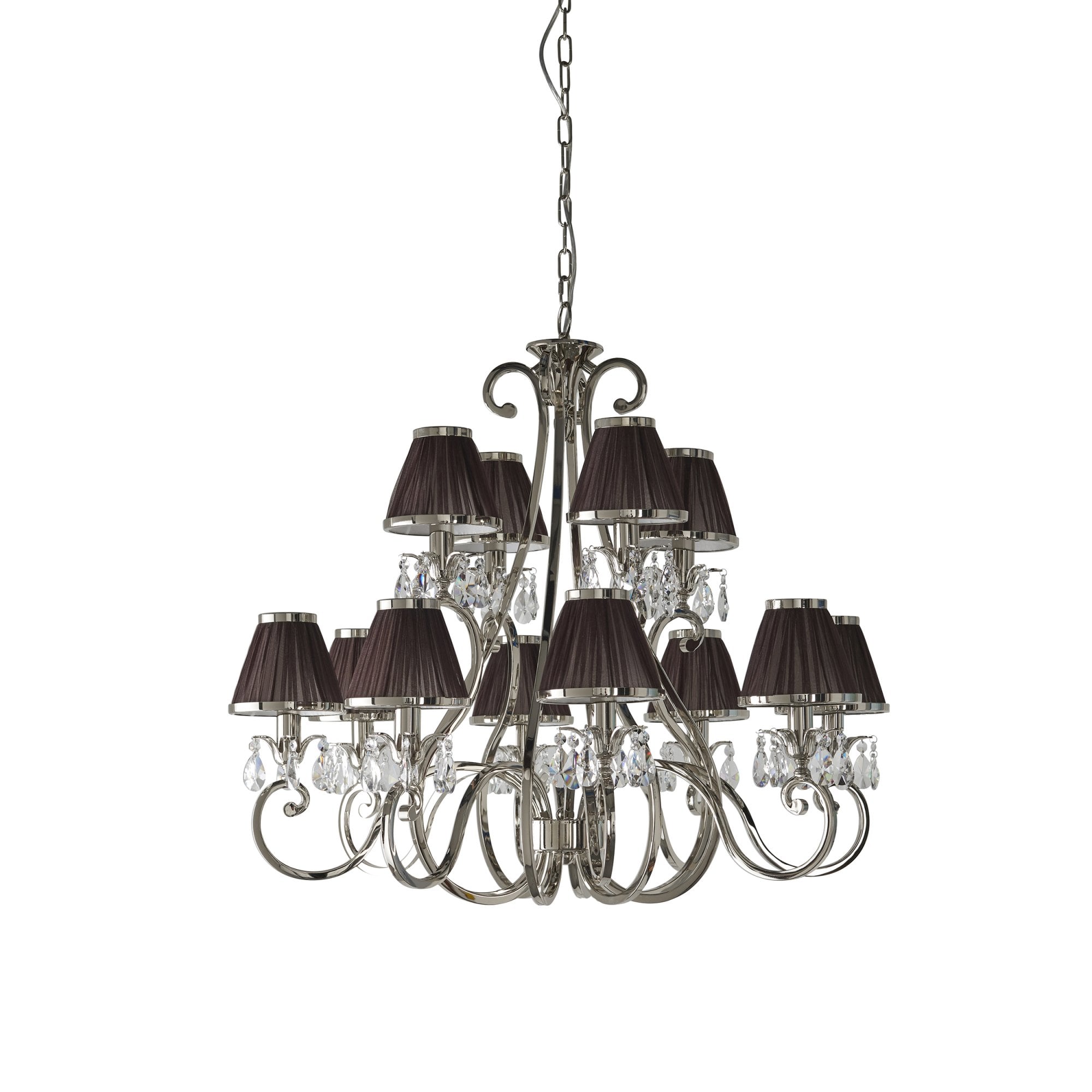 Interiors 1900 Oksana 12 Light Pendant - Nickel & Chocolate Shades