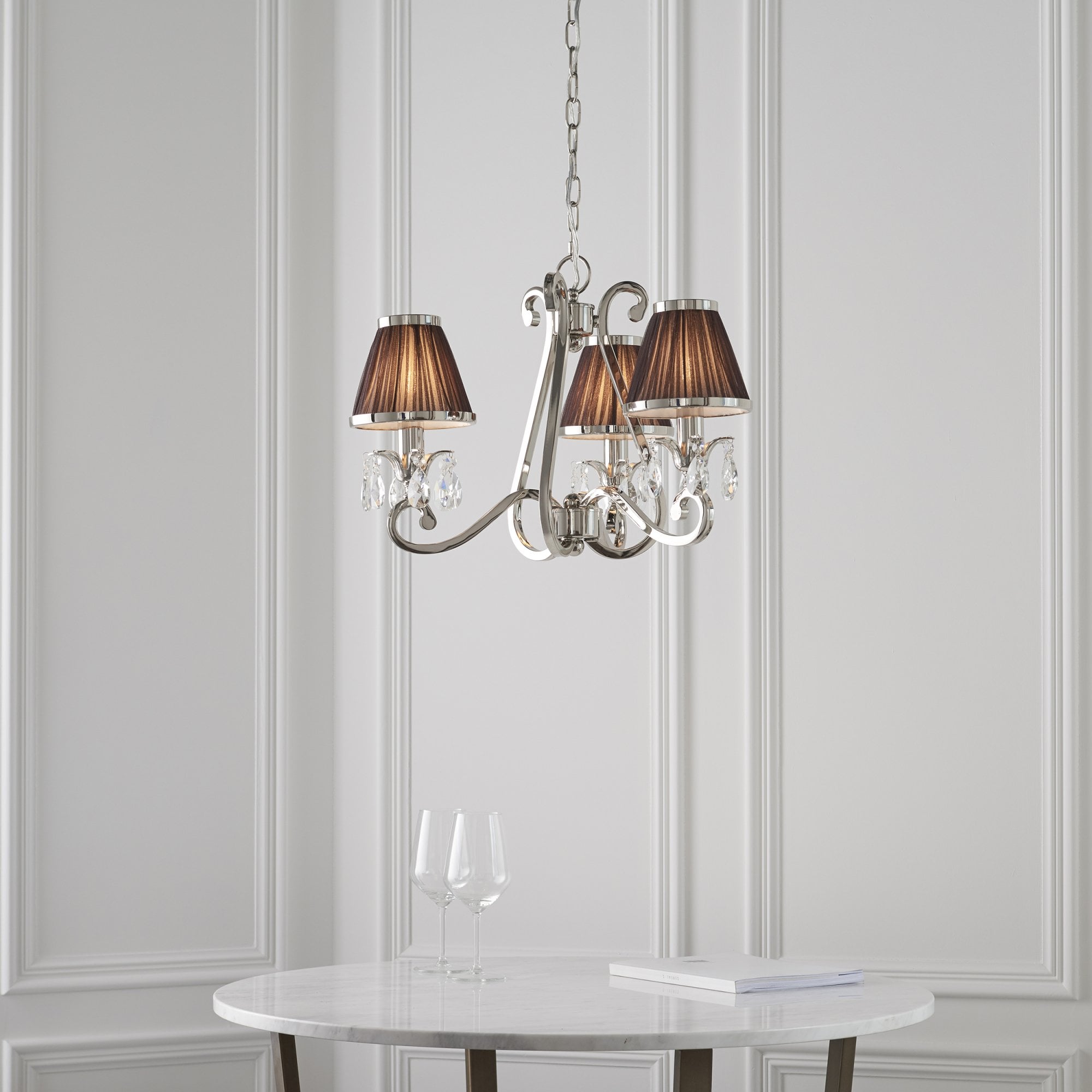 Interiors 1900 Oksana 3 Light Pendant - Nickel & Chocolate Shades