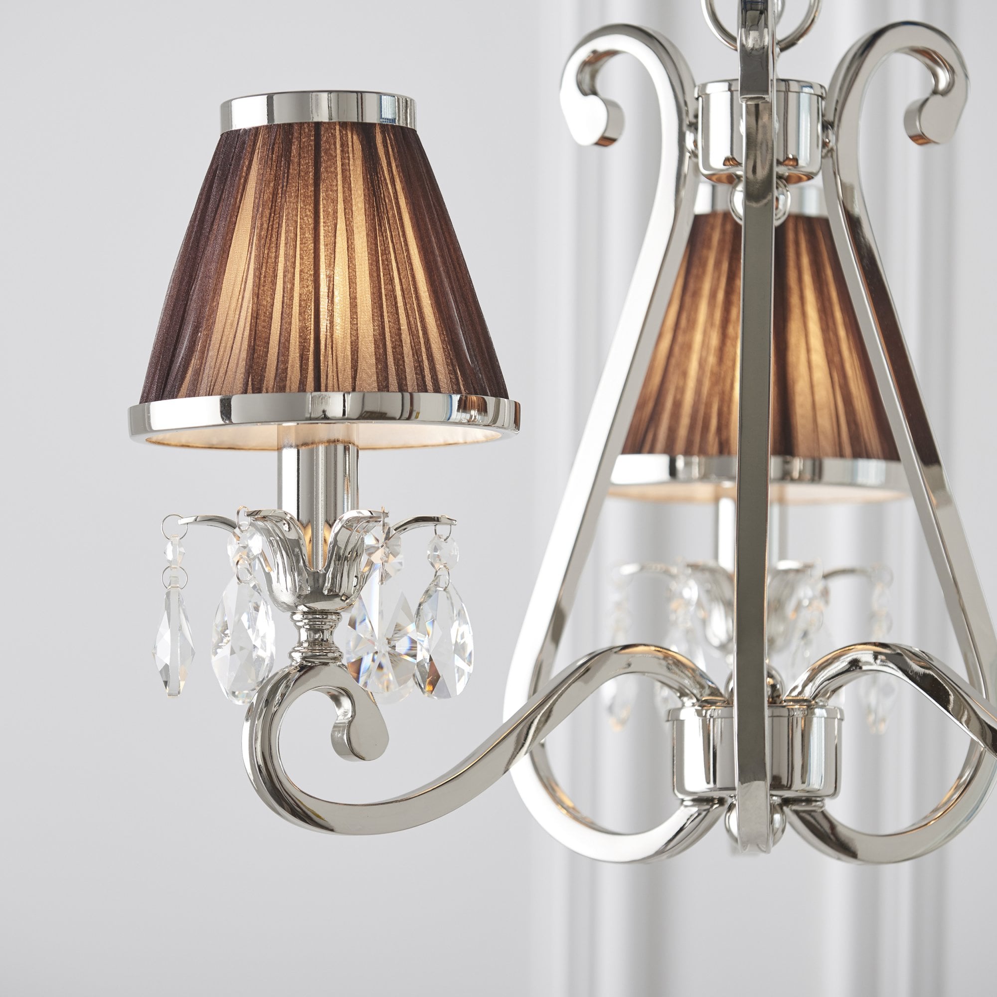 Interiors 1900 Oksana 3 Light Pendant - Nickel & Chocolate Shades