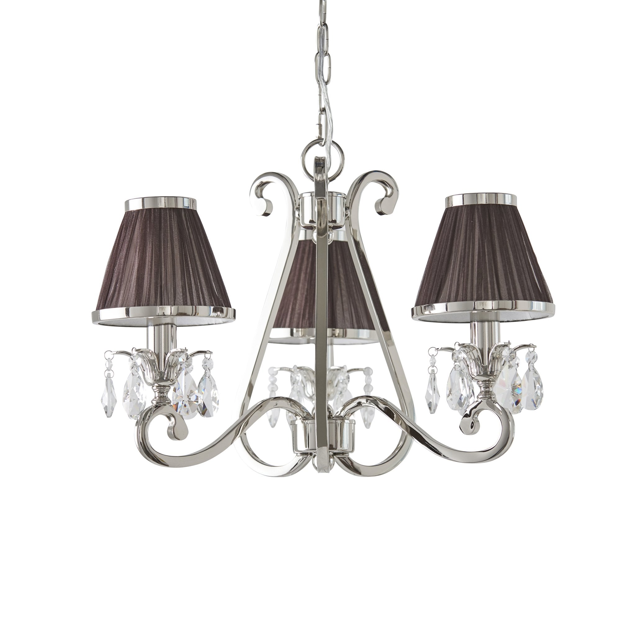 Interiors 1900 Oksana 3 Light Pendant - Nickel & Chocolate Shades