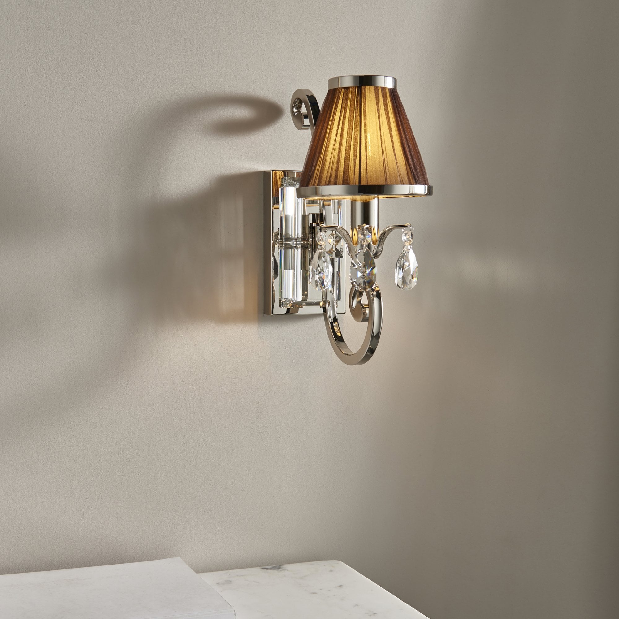 Interiors 1900 Oksana Single Wall Light - Nickel & Chocolate Shade
