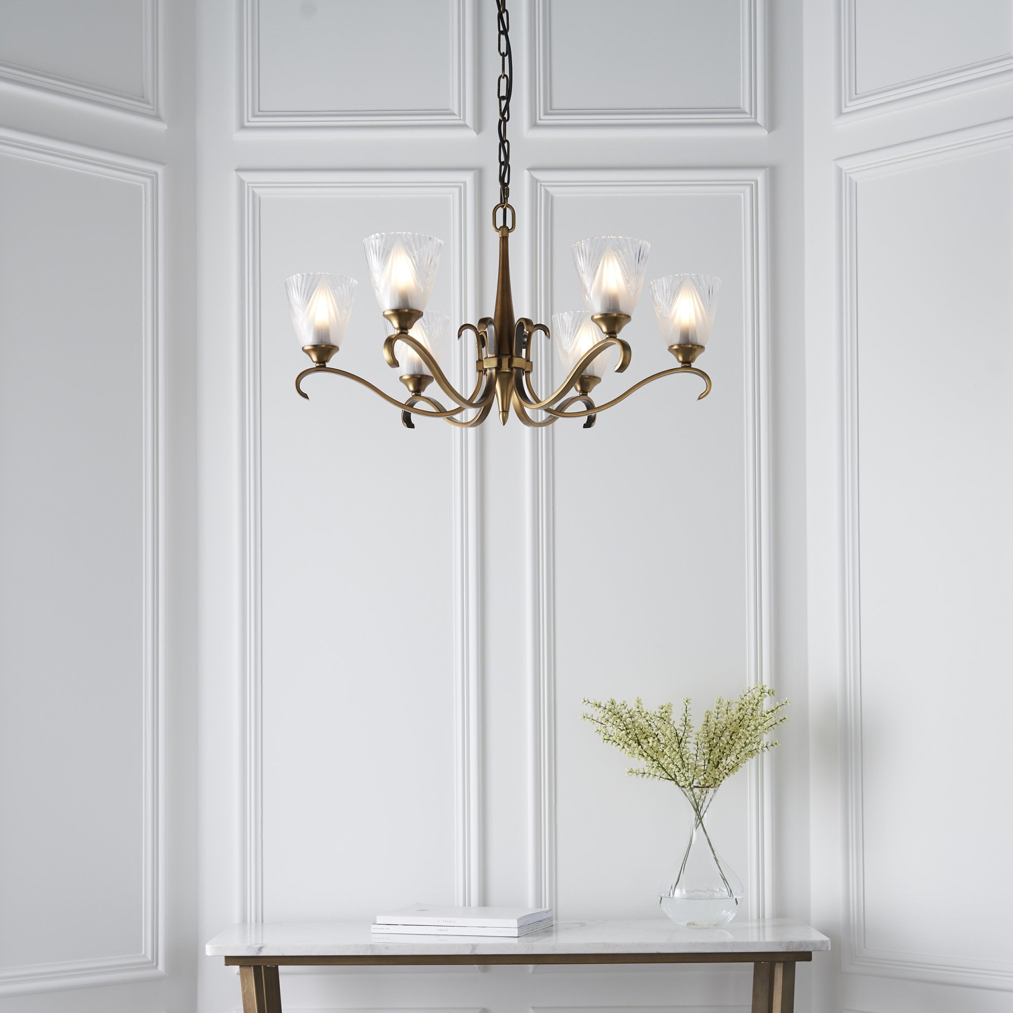 Interiors 1900 Columbia 6 Light Pendant - Antique Brass with Clear & Frosted Glass