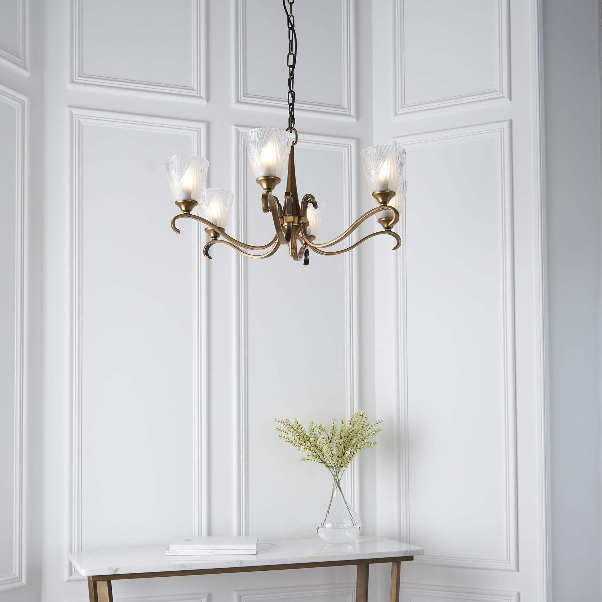 Interiors 1900 Columbia 6 Light Pendant - Antique Brass with Clear & Frosted Glass
