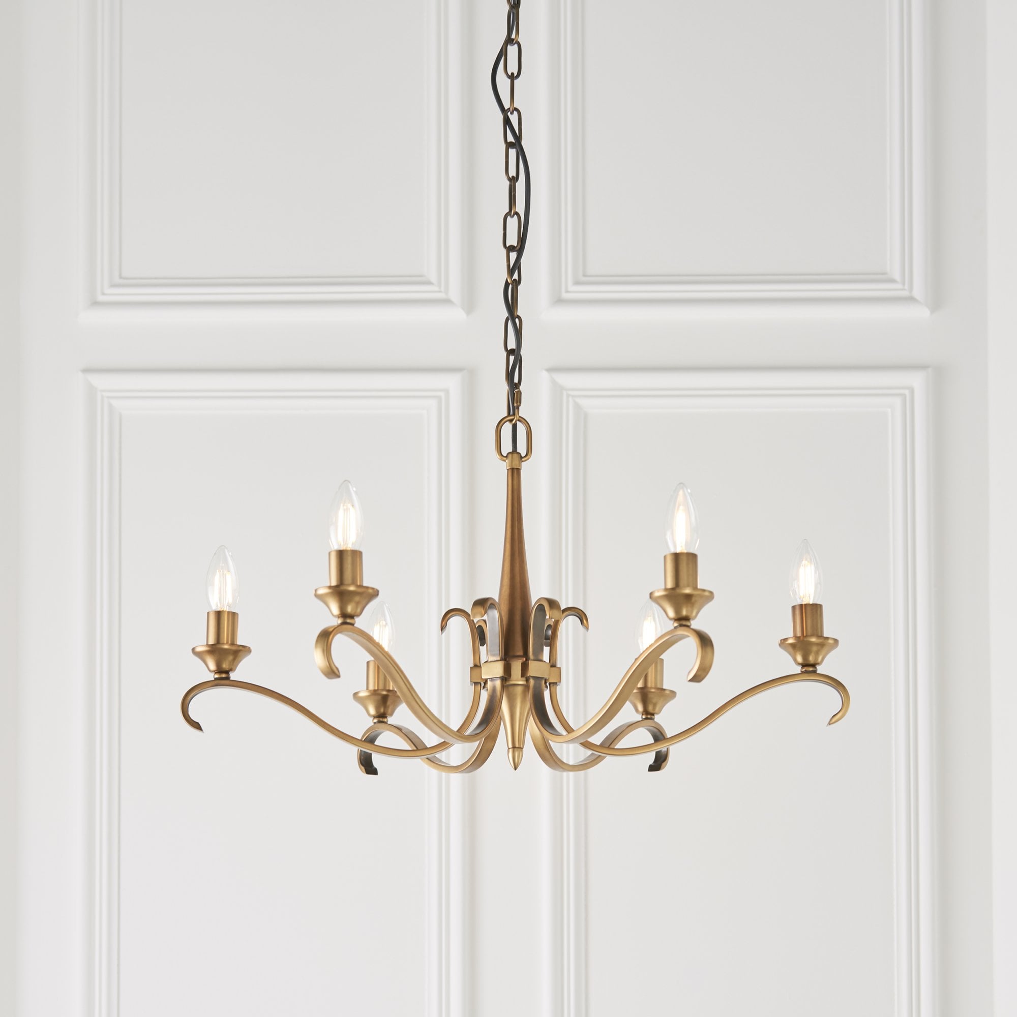 Interiors 1900 Columbia 6 Light Pendant - Antique Brass with Clear & Frosted Glass