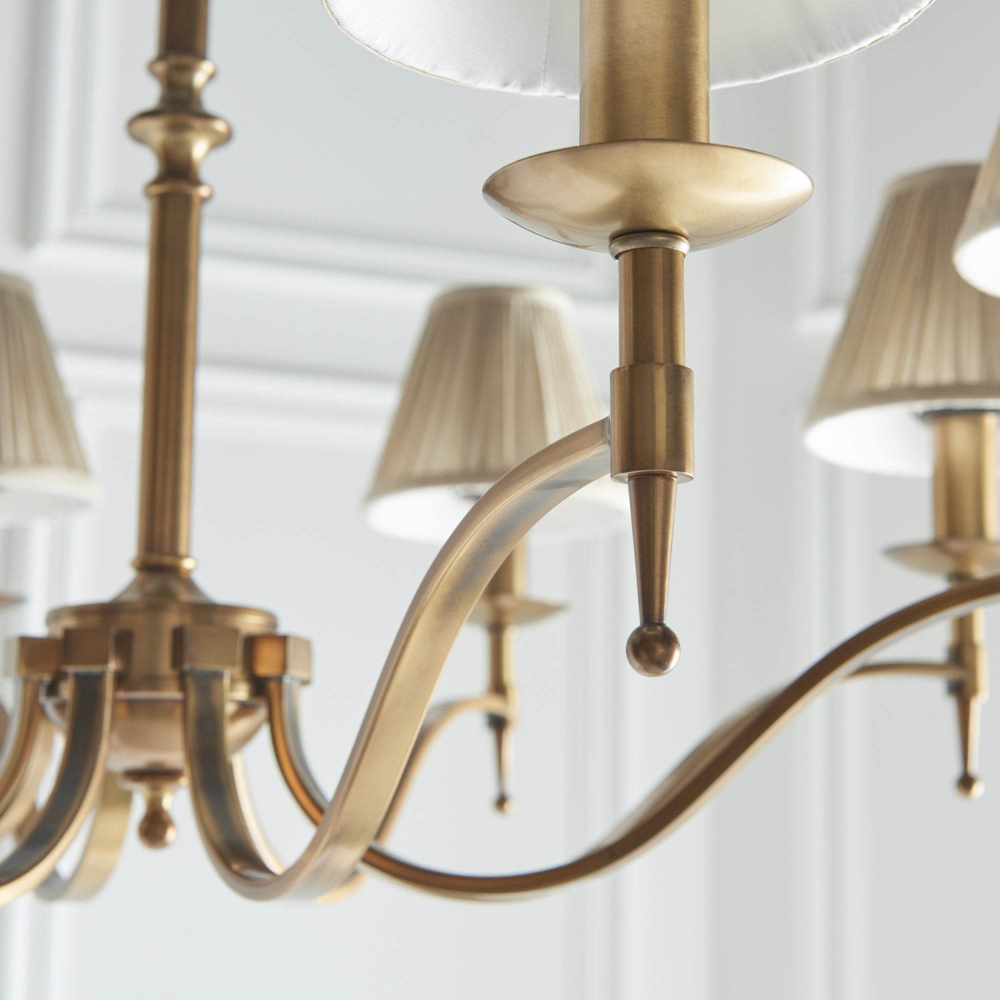 Interiors 1900 Stanford 8 Light Pendant - Antique Brass & Beige Organza Shades