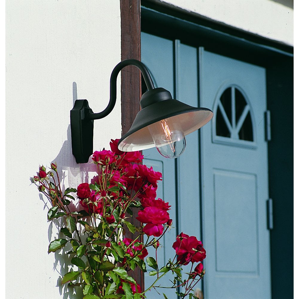 Konstsmide Vega Hooded Wall Light - Curved Arm - Matt Black