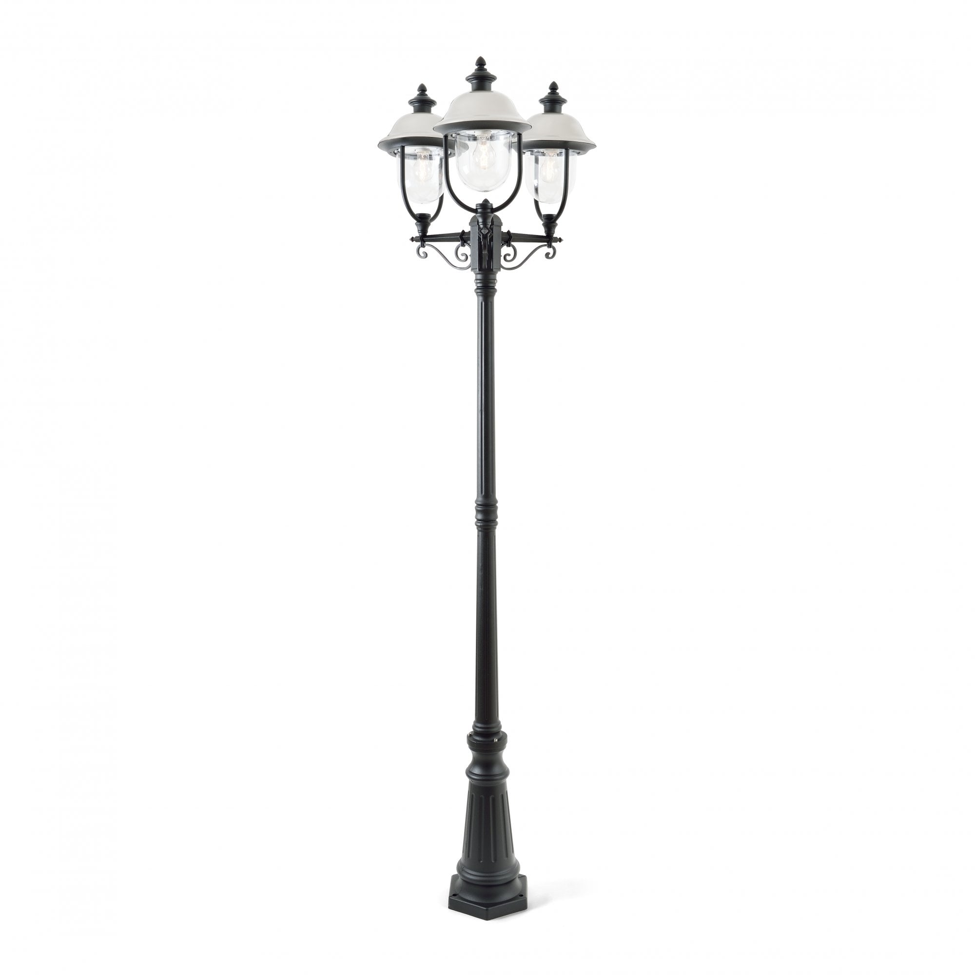 Konstsmide Parma Triple Head Lampost - Matt Black with Stainless Steel Hat