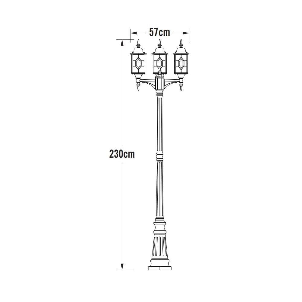 Konstsmide Milano Triple Head Lampost - Black